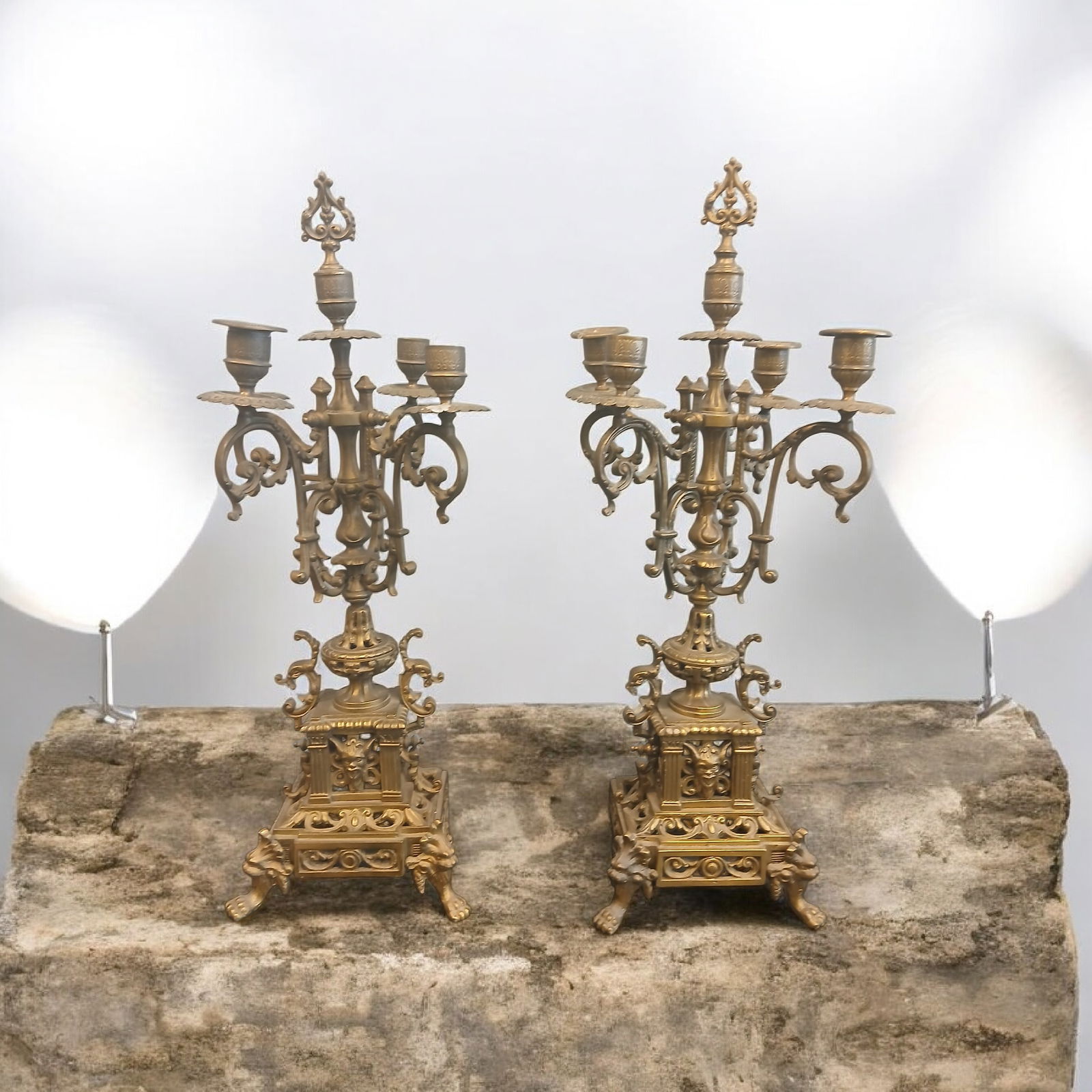 Pair of antique Brass 5 light Candleabra (1 of 6)