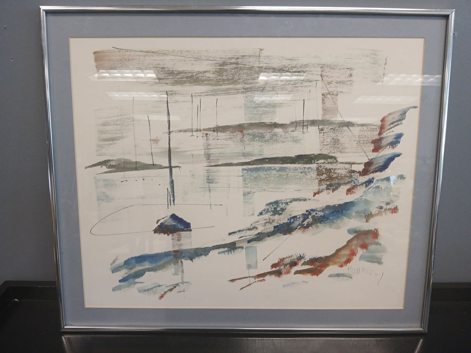 Framed abstract watercolor artist signed Bindsey (1 of 4)