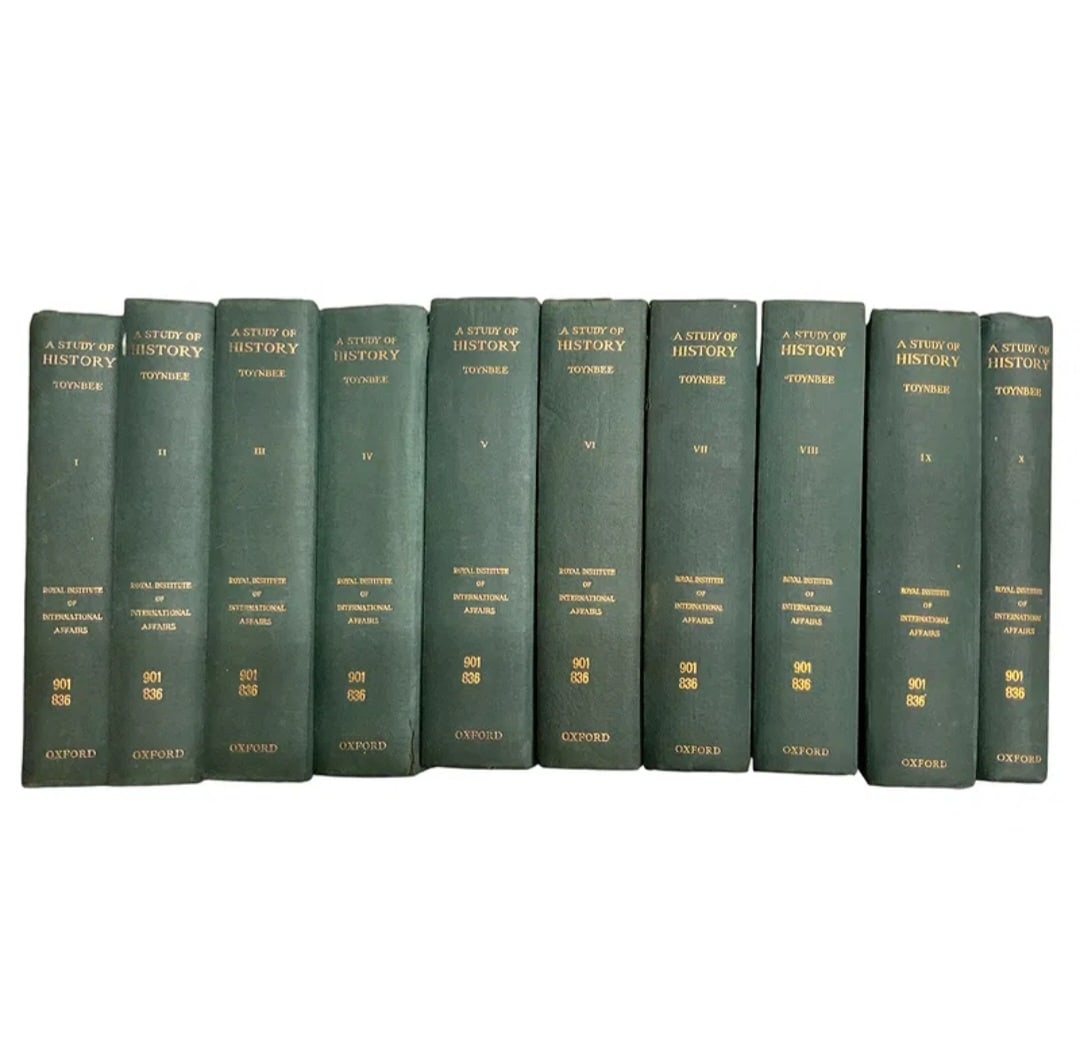Collection of (10) antique books: Toynbee A STUDY OF HISTORY Vol 1 - 10. Some covers are less than perfect with age-related breakdown but overall good or better and very readable.================================= PLEASE READ =========