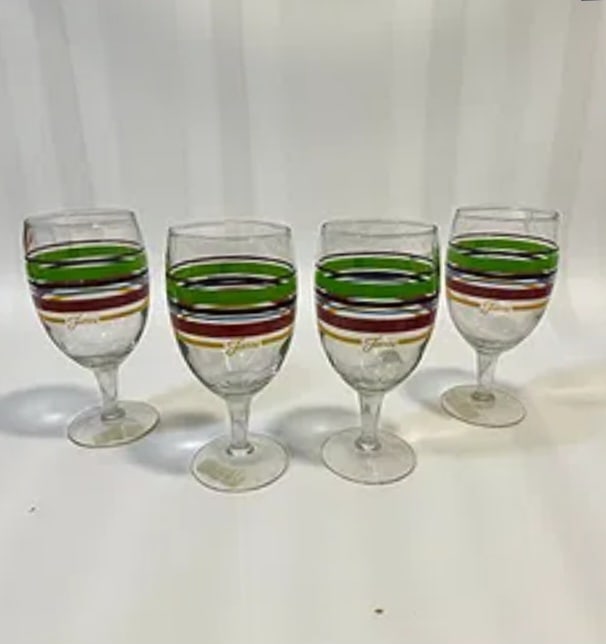 Fiesta Multicolor Striped Clear Glass Goblets Set of 4 (1 of 4)