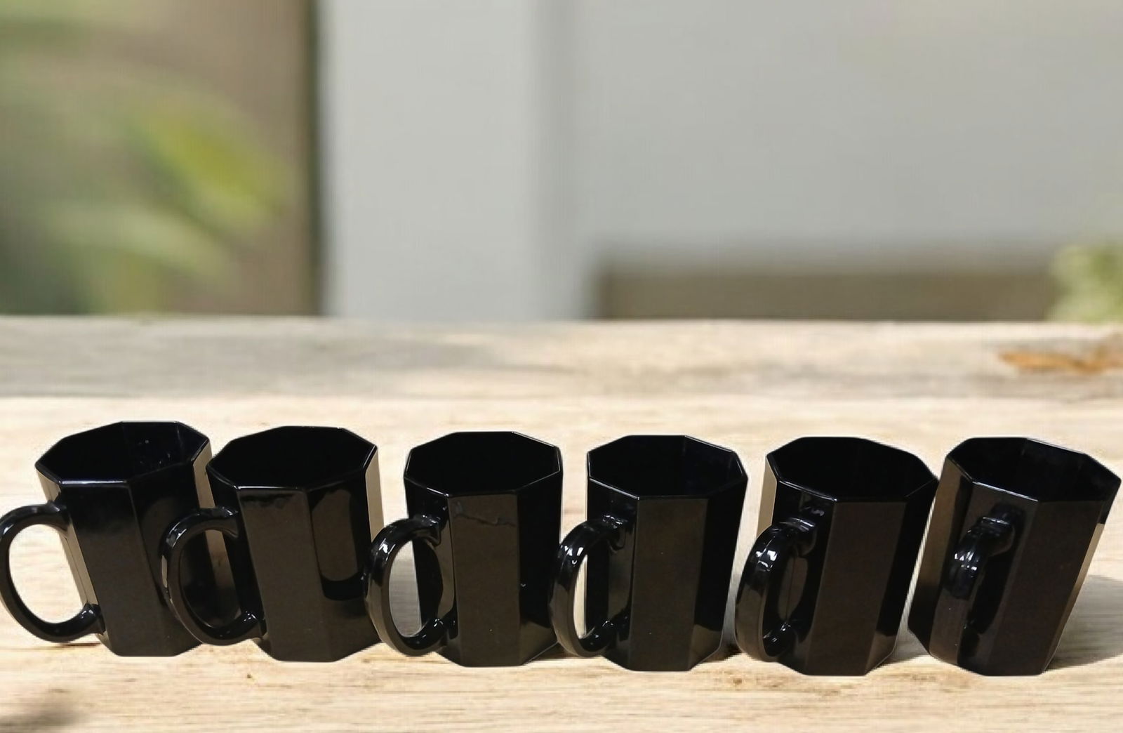 6 Vintage Arcoroc France Octime Black Mugs: 6 Vintage Arcoroc France Octime Black Mugs In excellent condition 4 inches tall marked France on bottom..================================= PLEASE READ =============================Shipping for this
