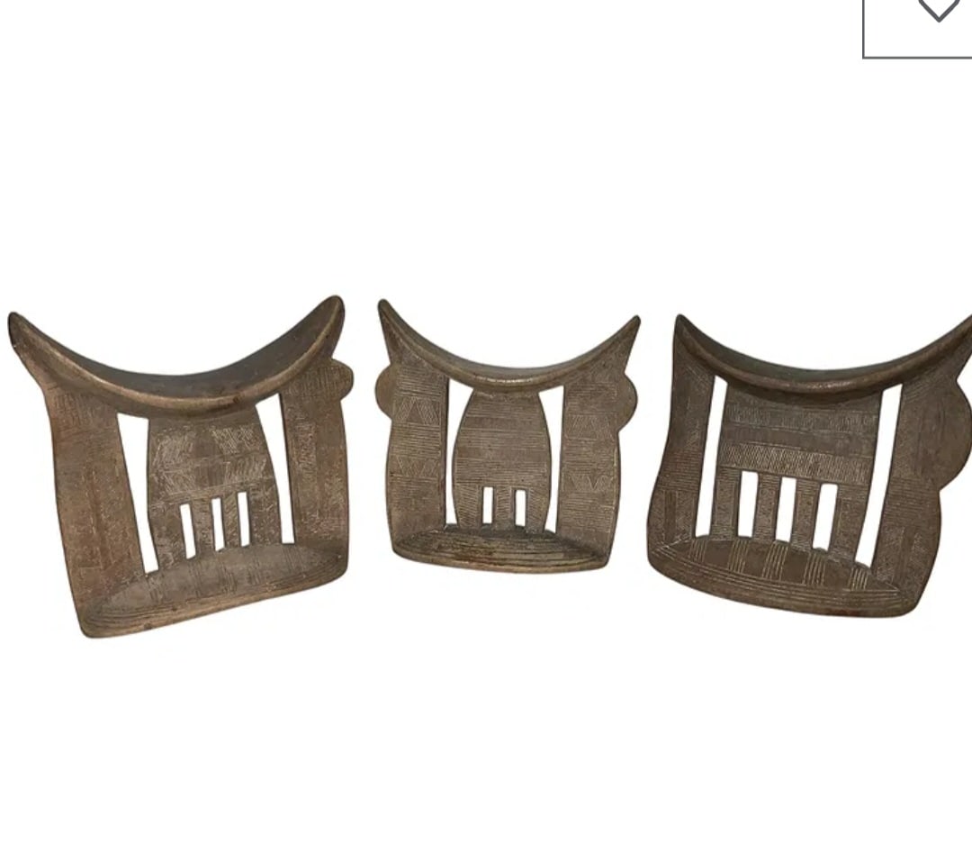 (3)African / Ethiopian head rest: Hand-carved African Ethiopian Carved Wood Tribal Traditional Neck Head Rests 3pc. Used to support the head during sleep to preserve elaborate hairstyles. ================================= PLEASE READ