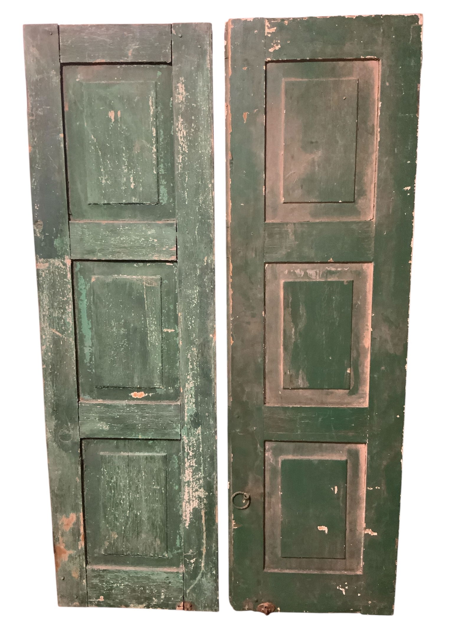 Pair Vintage Wooden Doors Chippy Green Paint Some Hardware (1 of 4)