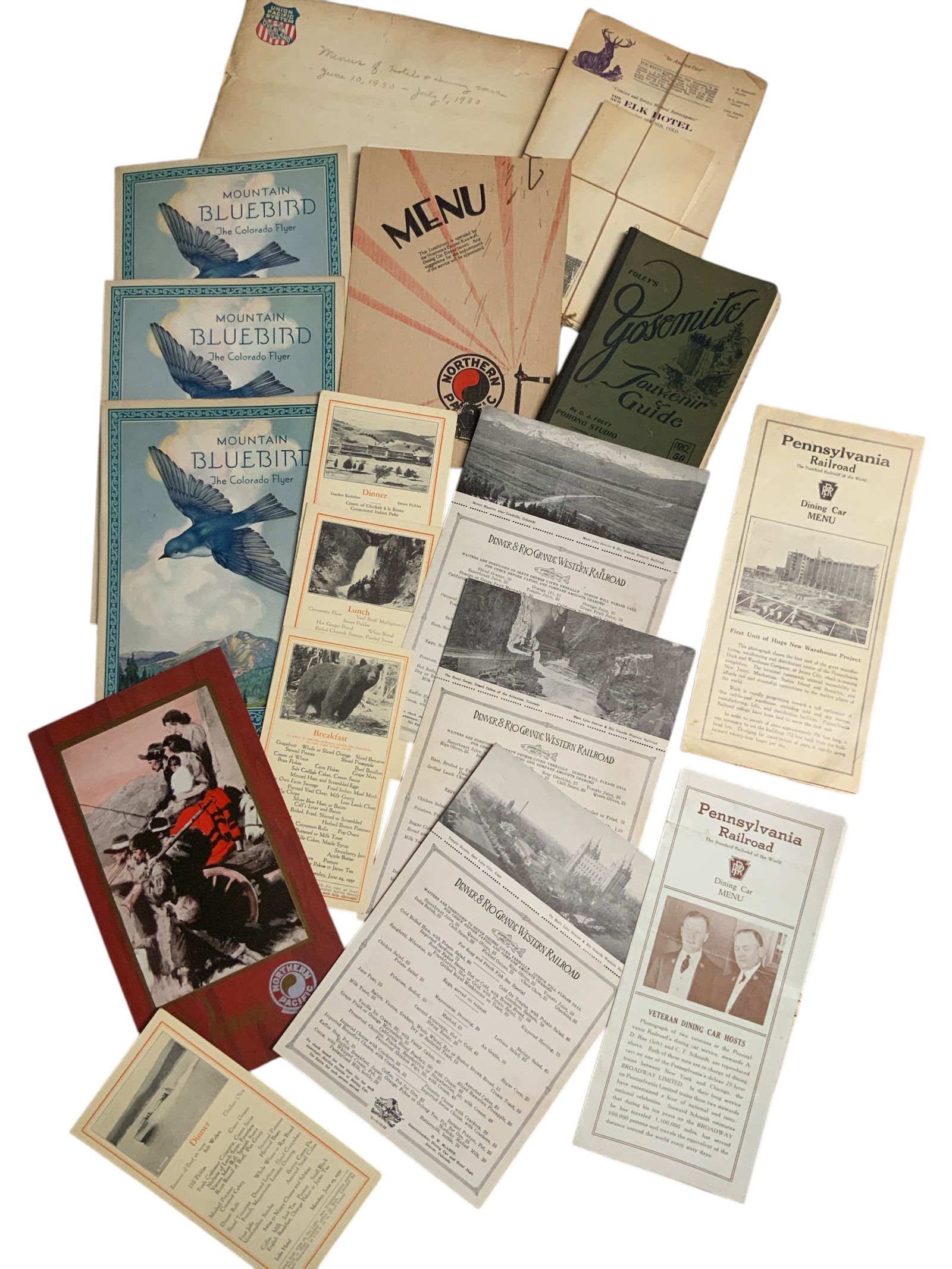 Ephemera: Yosemite Souvenir & Guide 1930 Hotel & Dining Car Menus Stationery (1 of 4)