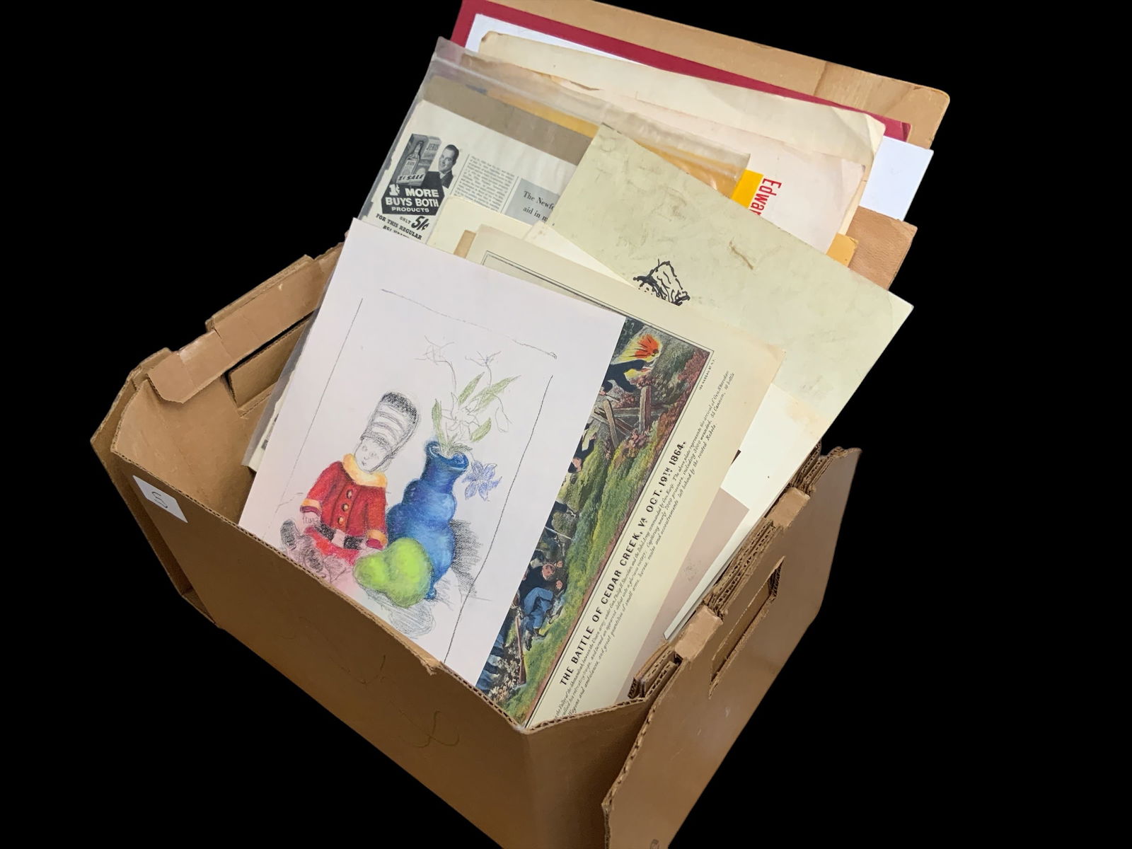 MASSIVE lot of EPHEMERA: ART(some original) NEWS MOVIE-related ADVERTISING &etc (1 of 7)