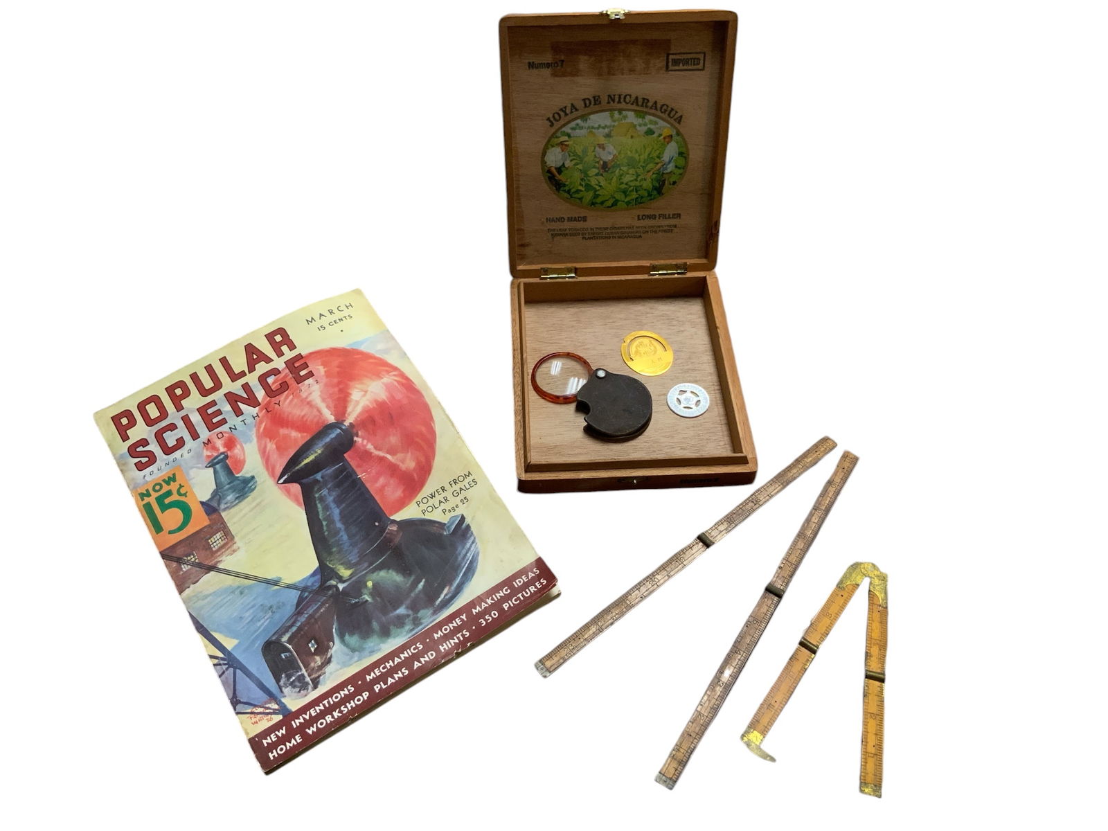 Estate Closeout Lot: Popular Science March 1936 Cigar Box Money Clip Folding Rulers (1 of 5)