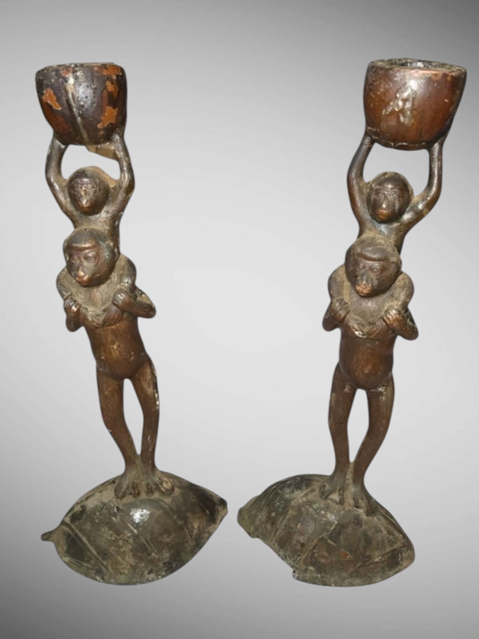 Pair of Bronze Monkey Candle Holders (1 of 6)