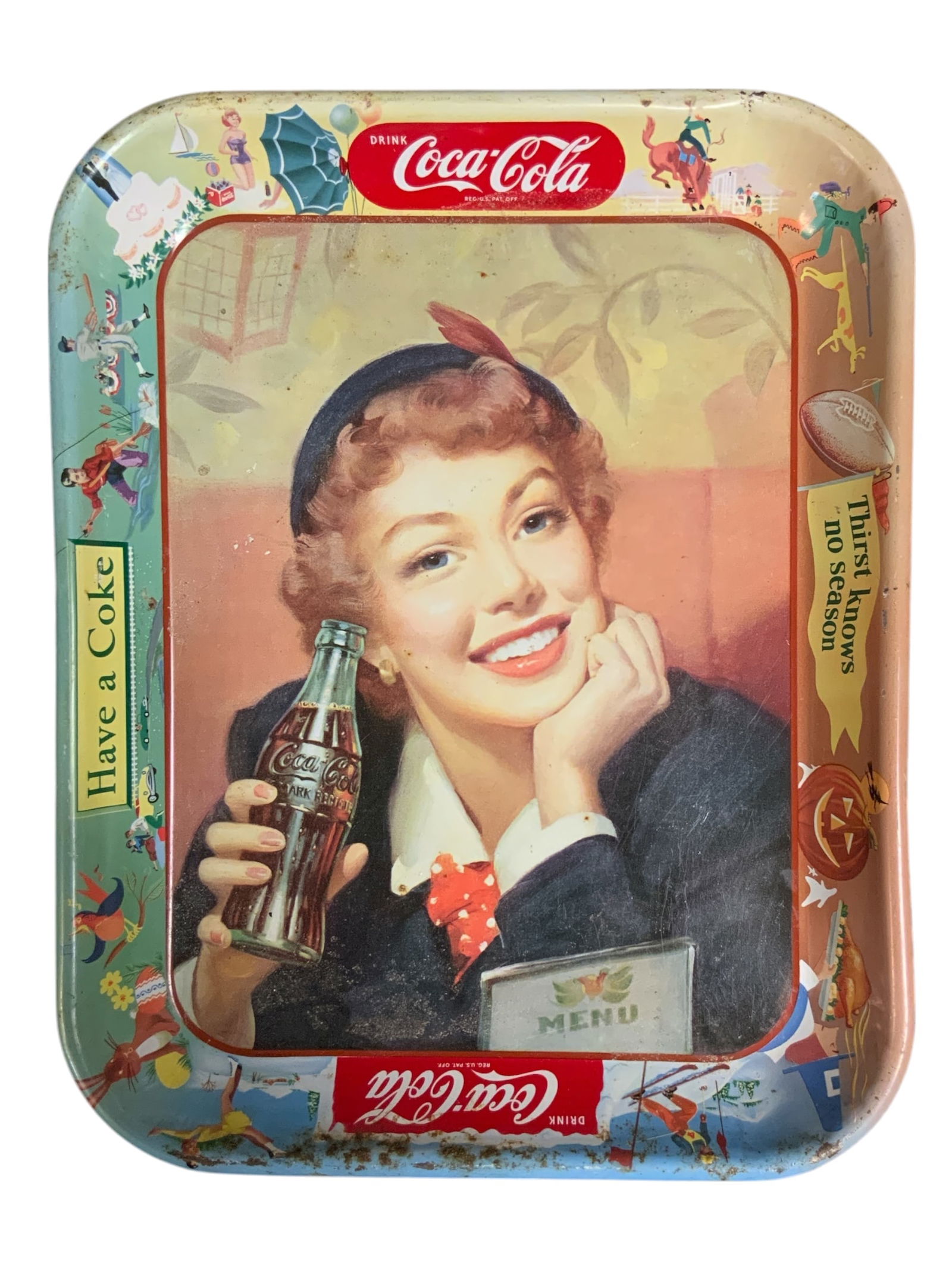 Vintage Coca-Cola Metal Tray MENU GIRL (1 of 4)