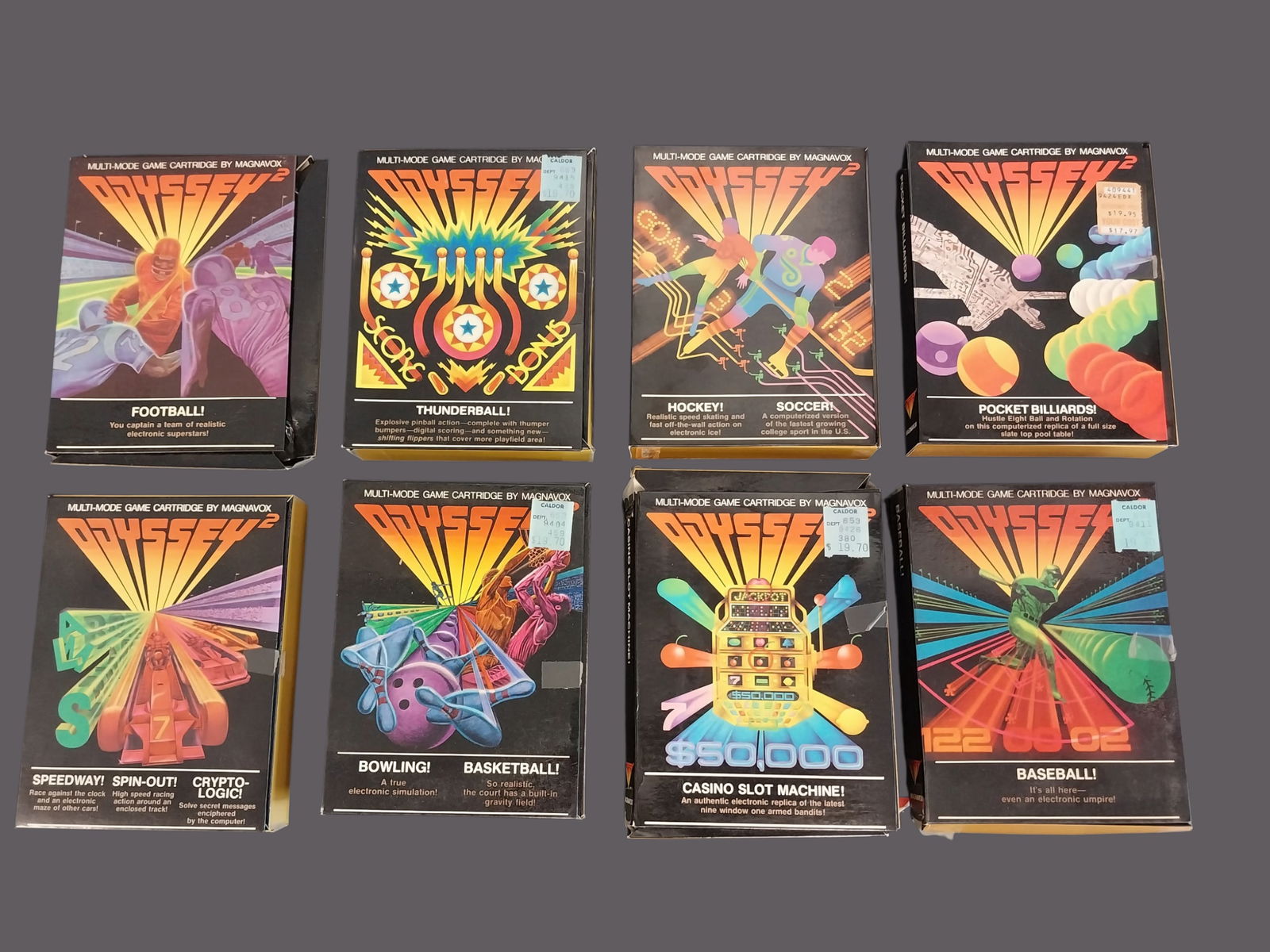Collection of 8 Vintage Odyssey2 Games in Original boxes: Collection of 8 Vintage Odyssey2 Games in Original boxes look to be in good condition titles include Las Vegas Blackjack, K.C.Munckin, War of Nerves, and more.