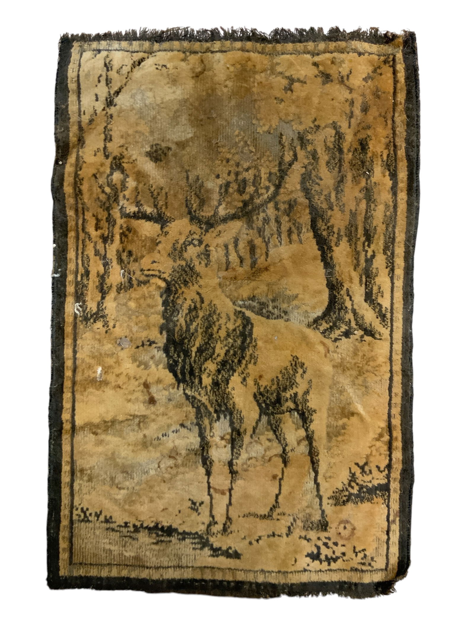 Vintage Tapestry Stag in a Forest: Vintage Tapestry Stag in a Forest. No foul odor but does need cleaning. 11 1/2" x 18".================================= PLEASE READ =============================Shipping for this lot is available
