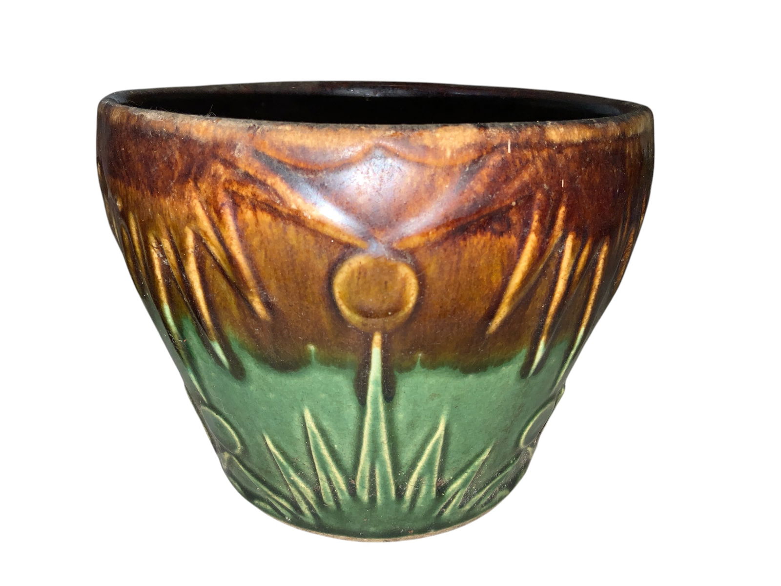 Vintage Brown-drip Green Glaze Pottery Planter (1 of 6)