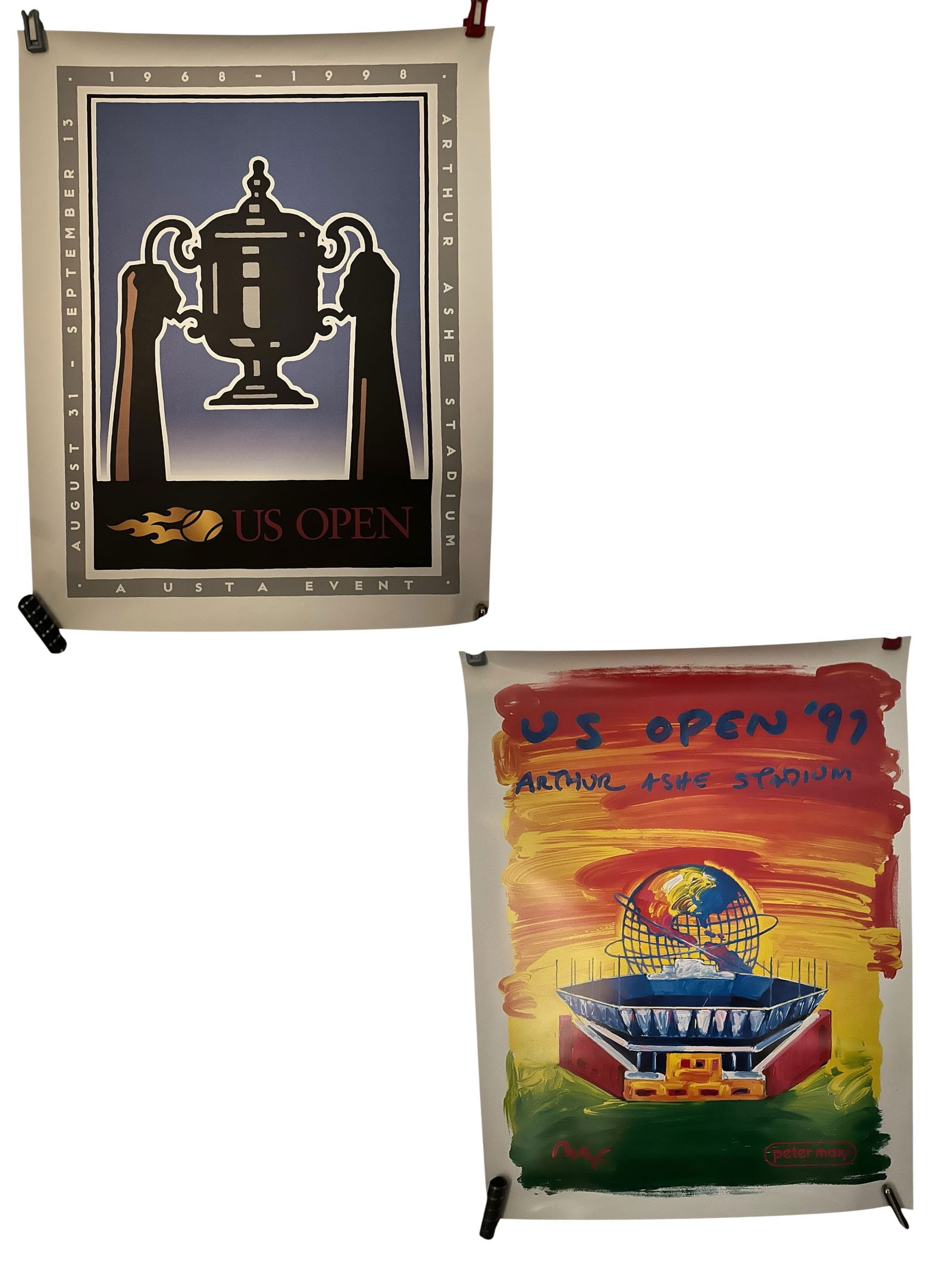 (2) U.S. Open Posters Arthur Ashe Stadium 1997 & 1998: (2) U.S. Open Posters Arthur Ashe Stadium 1997 & 1998. 20" x 26" and 20 1/2" x 26"=========================PLEASE READ===================Shipping for this lot is available ONLY THROUGH LIVESHIPPING. W