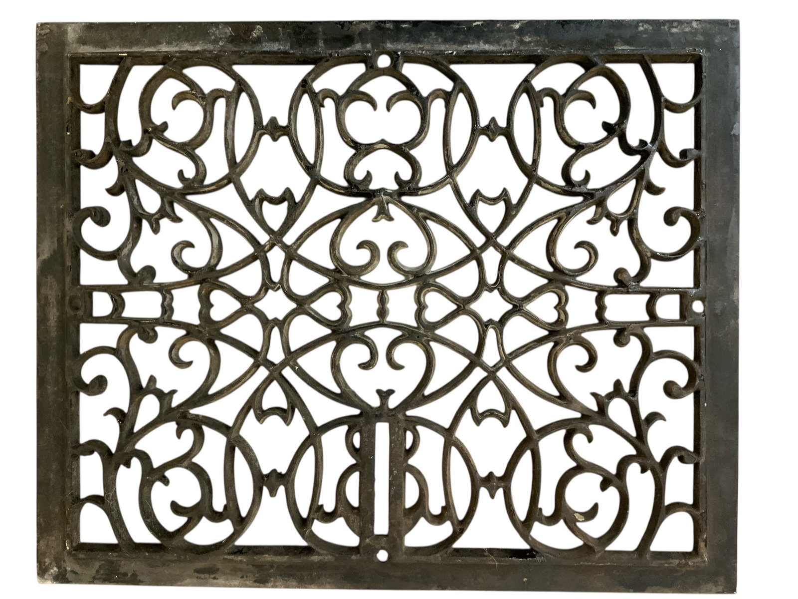Antique Cast Iron Heat Register / Floor Grate: Antique Cast Iron Heat Register / Floor Grate. Has a crack(pictured) at one of the mounting points. 13 5/8” x 16 7/8”. =========================PLEASE READ===================Shipping for t