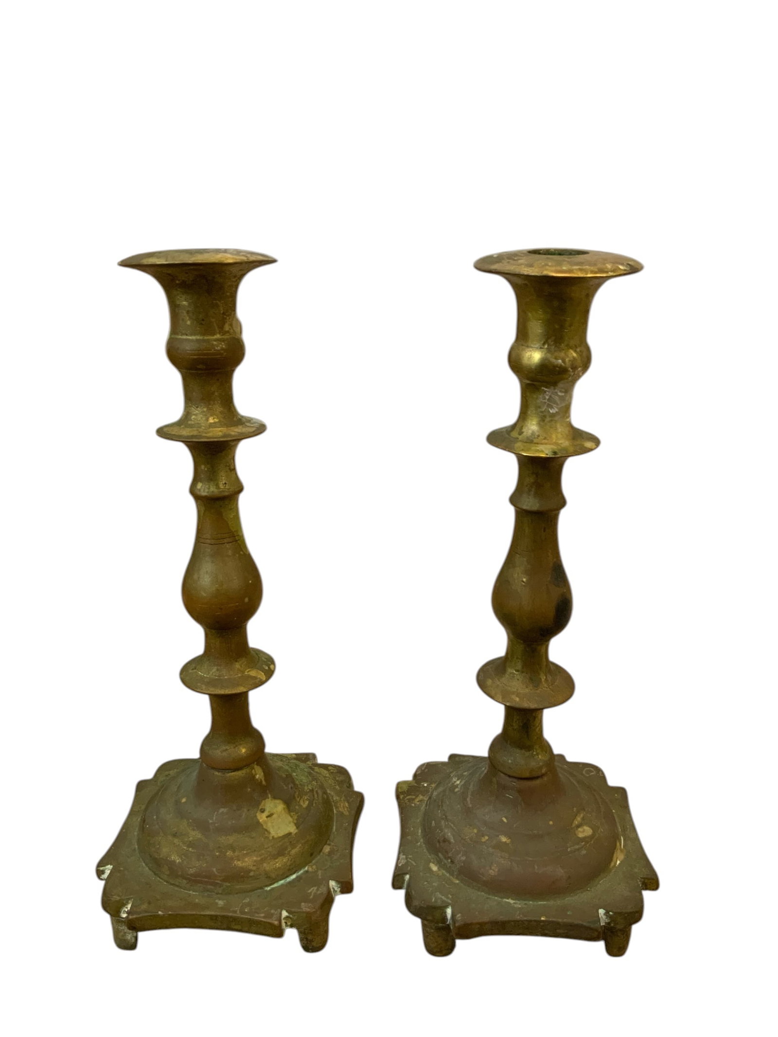 Pair Vintage Brass Candlestick Holders: Pair Vintage Brass Candlestick Holders. Non-magnetic. 10 1/2" tall. ==================PLEASE READ===================Shipping for this lot is available ONLY THROUGH LIVESHIPPING. We advise all bidders