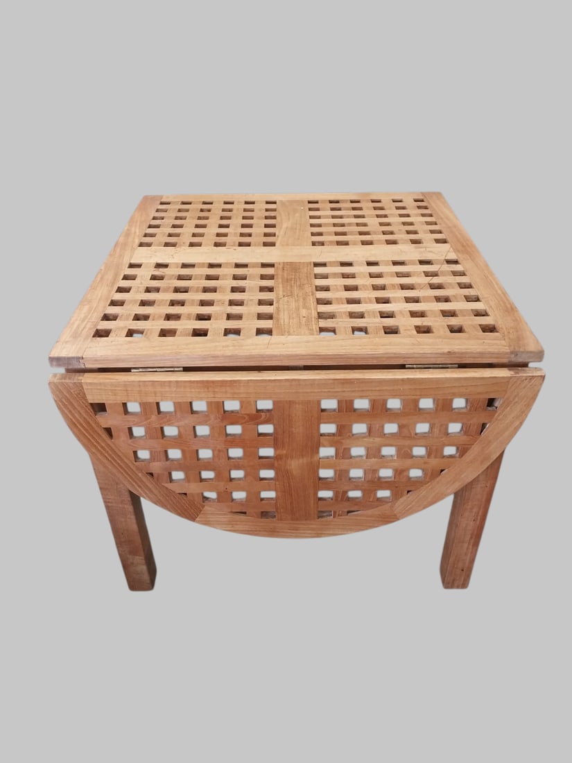 Made in Denmark Danish modern "Trip Trap" teak table featuring a slatted top and folding flaps. (1 of 5)