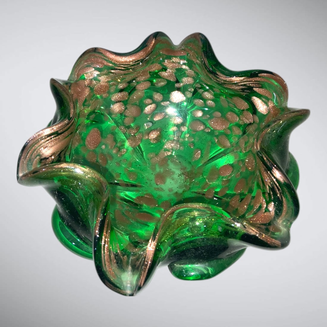 Murano-style Green Art Glass Dish with Gold'ish' Inclusions (1 of 4)