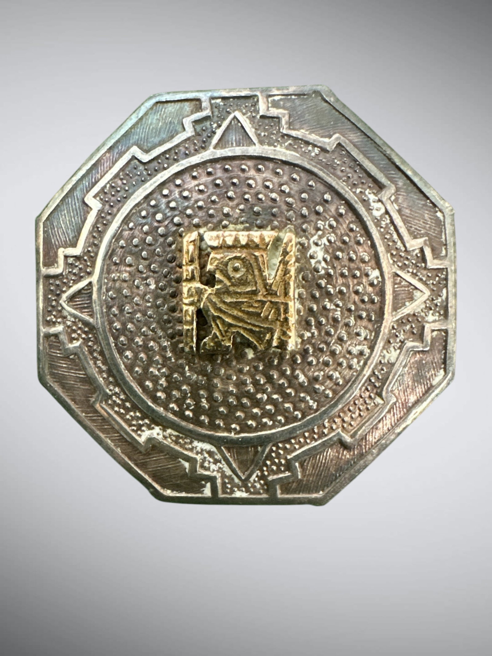 Vtg 925 Octagonal Brooch Possible Inca or Aztec Artisan (1 of 4)