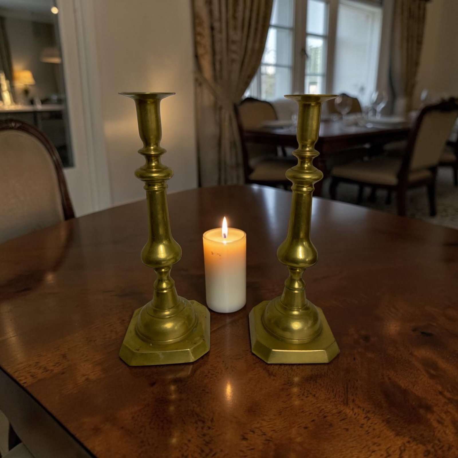 Pair Brass Baluster Candlestick Holders: Pair Brass Baluster Candlestick Holders. 12 1/2" tall. .>>>>>>>>>>>>>>READ—-READ—-READ—-Shipping for this lot is available ONLY THROUGH LIVEAUCTIONEERS/LIVESHIPPING. We advise all bidders to obt