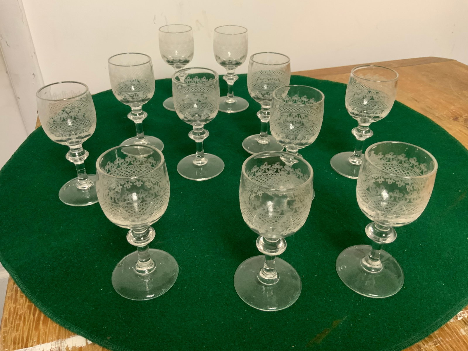 (11) Vtg Bohemian Etched Crystal Cordial Stemware Cascade Pattern (1 of 3)