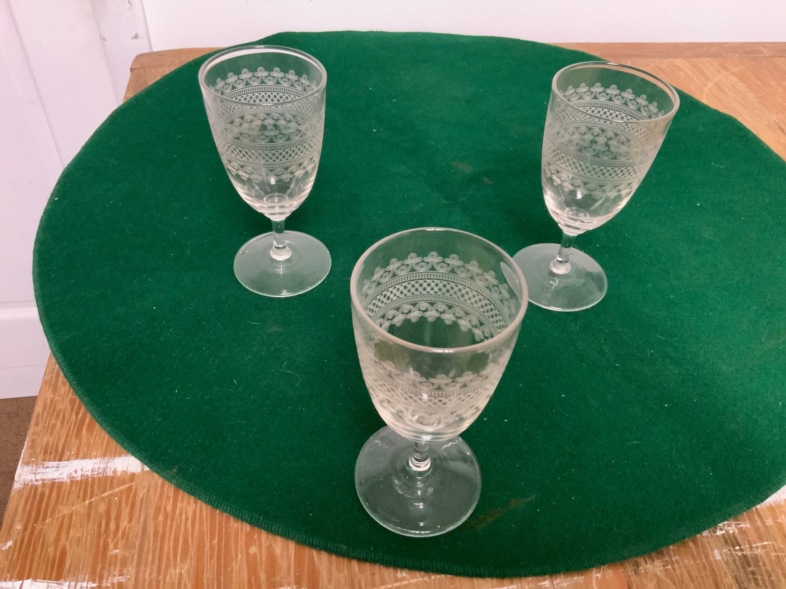 (3) Vtg Bohemian Etched Crystal Wine Glasses Stemware Cascade Pattern (1 of 2)