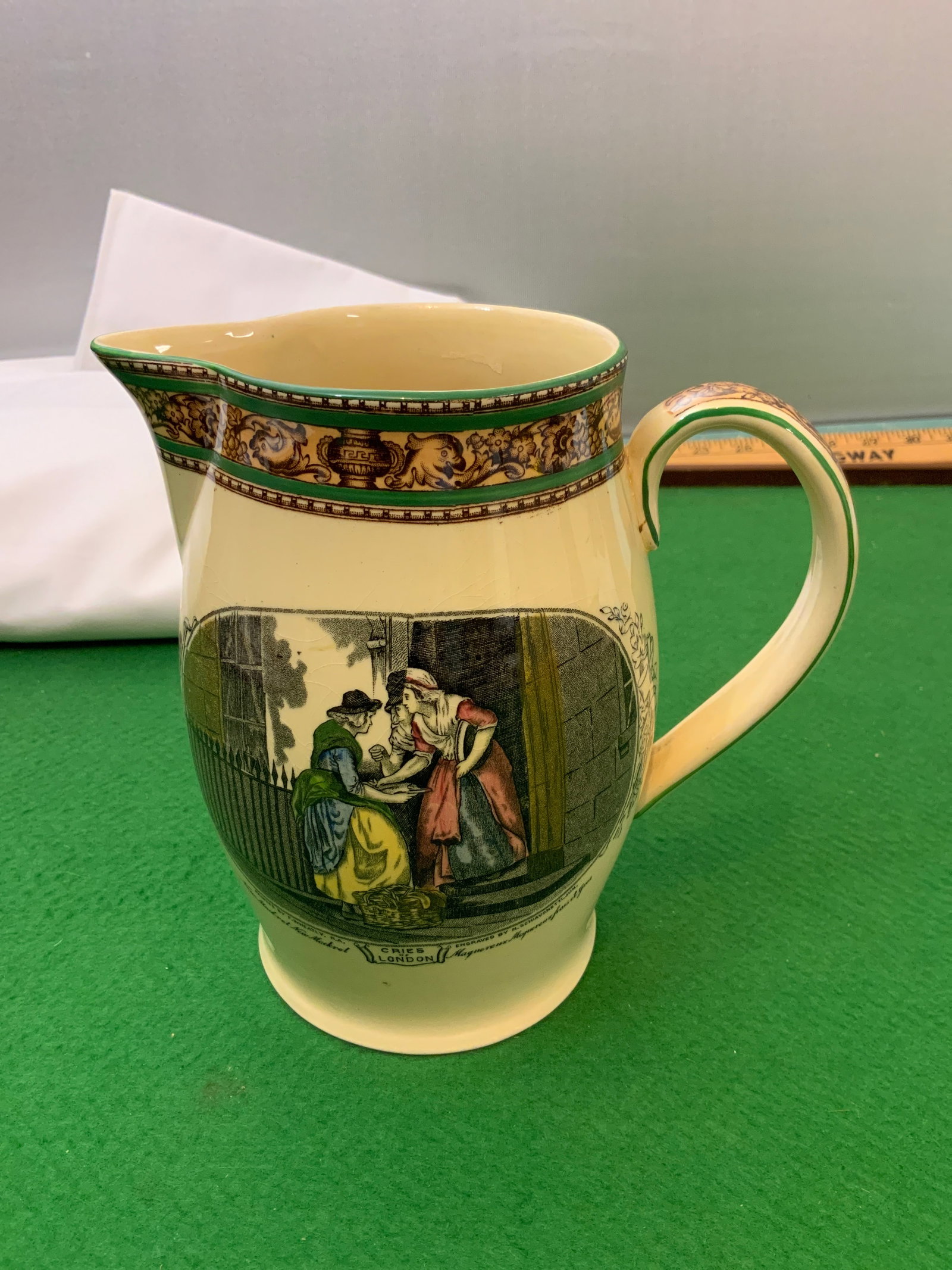 Vtg "Cries of London" Milk Pitcher Adams Tunstall F. Wheatley Painting Transferware: Vtg "Cries of London" Milk Pitcher Adams Tunstall F. Wheatley Painting Transferware. 6 3/4" tall, 7" across the spout and handle. .>>>>>>>>>>>>>>READ—-READ—-READ—-Shipping for this lot is availa