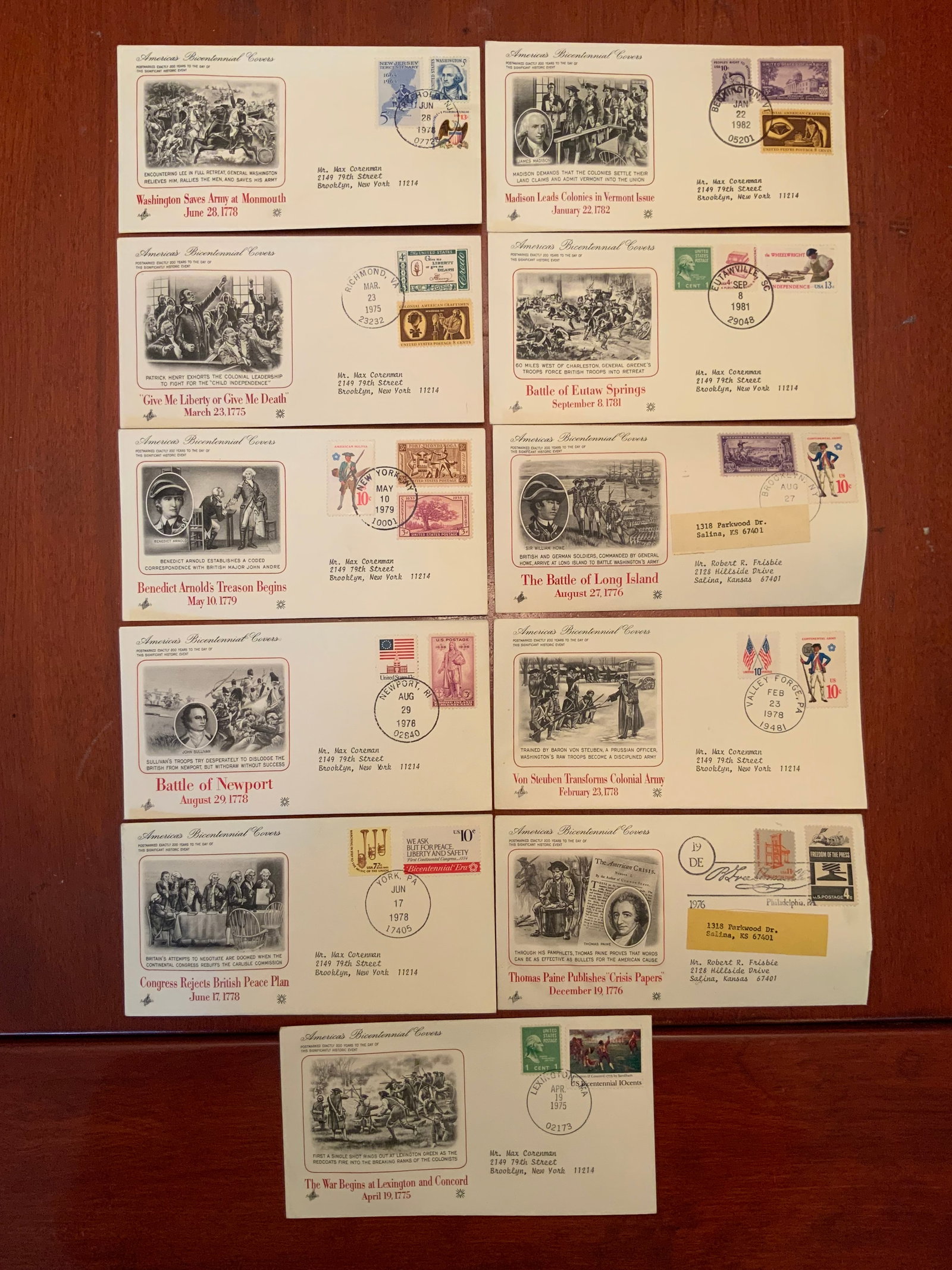 (11) America’s Bicentennial Covers: (11) America’s Bicentennial Covers. Most include a card with a brief story of the stamps used on the cover. Each Cover is in its own plastic sleeve. Not graded.>>>>>>>>>>>>>>READ—-READ—-READ—-