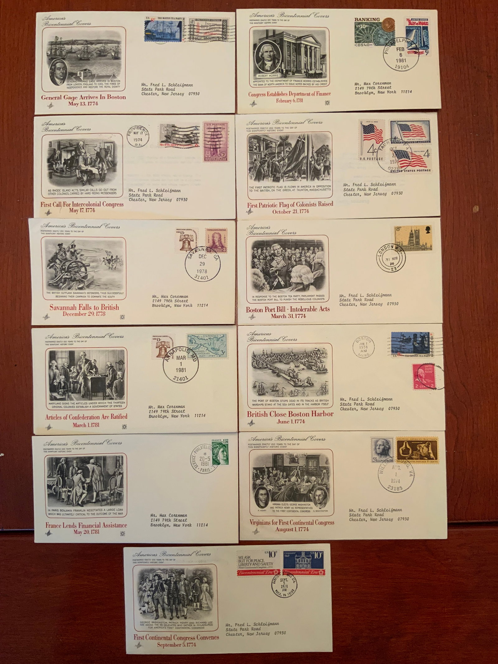 (11) America’s Bicentennial Covers: (11) America’s Bicentennial Covers. Most include a card with a brief story of the stamps used on the cover. Each Cover is in its own plastic sleeve. Not graded.>>>>>>>>>>>>>>READ—-READ—-READ—-