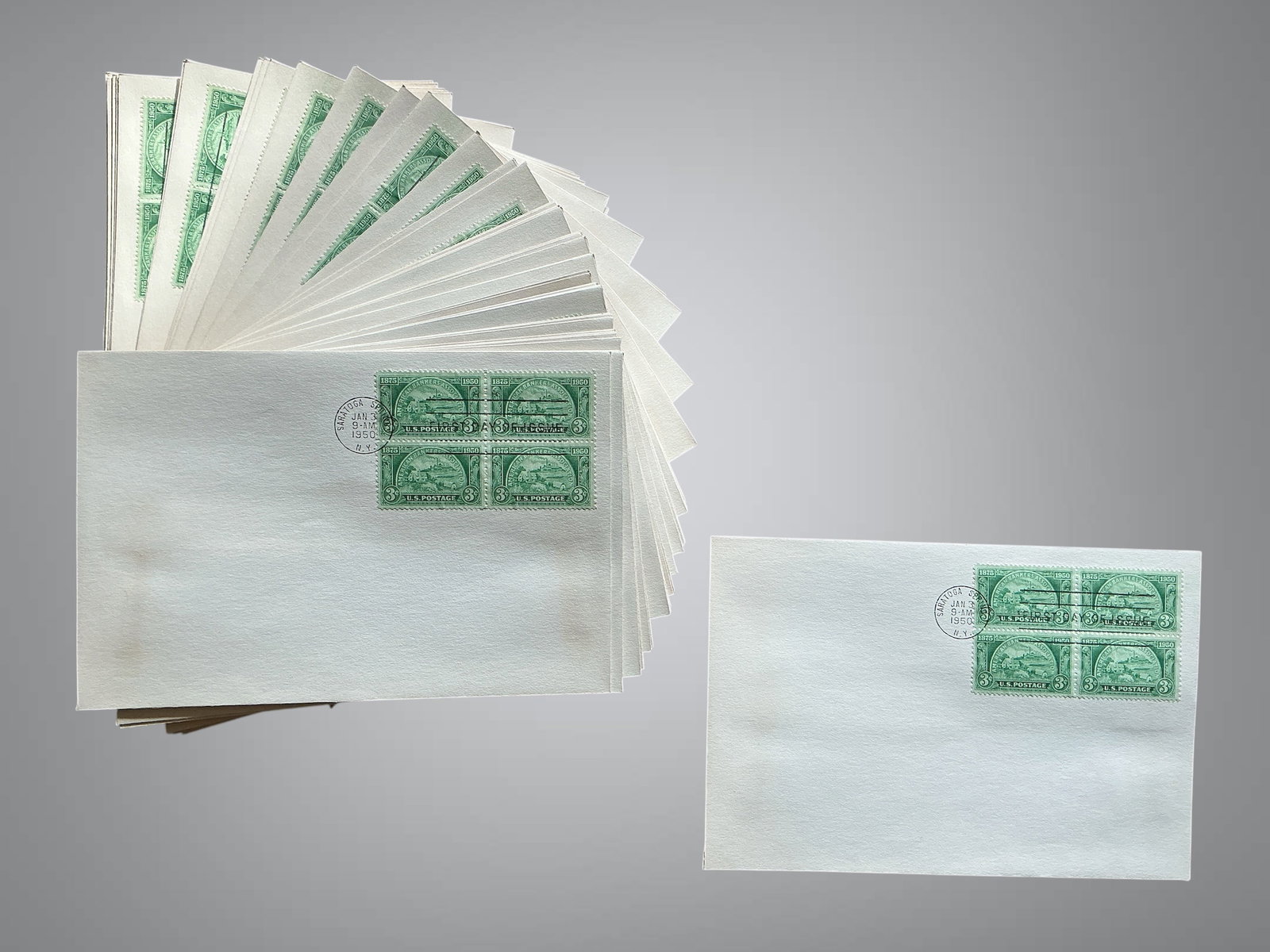 (50) First Day of Issue American Bankers Association Stamped Envelope Saratoga, NY JAN 3,1950 4x3c (1 of 3)