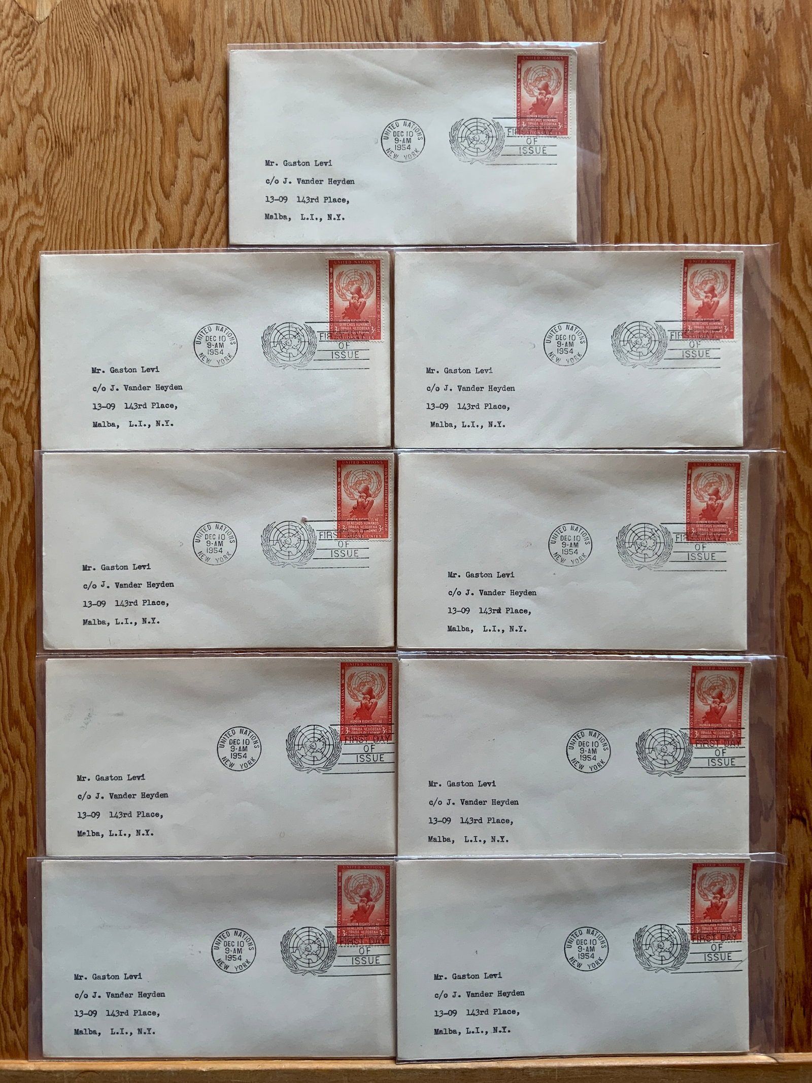 (9) United Nations First Day of Issue Human Rights 1954(red) Addressed Envelope (1 of 3)