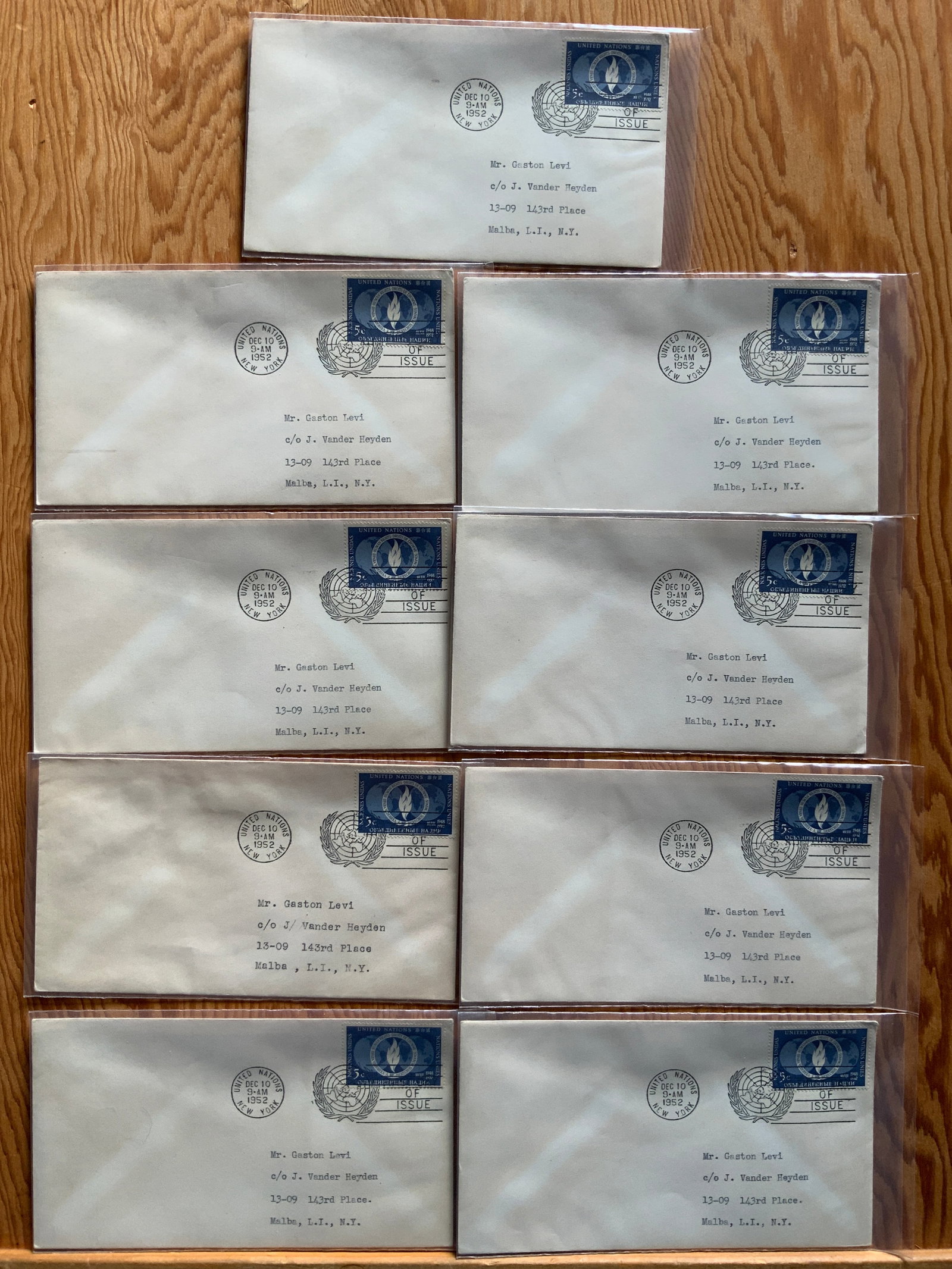 (9) United Nations First Day of Issue Human Rights 1952(blue) Addressed Envelope: (9) United Nations First Day of Issue Human Rights 1952(blue) Addressed Envelope. 3 3/4” x 6 1/2”. .>>>>>>>>>>>>>>READ—-READ—-READ—-Shipping for this lot is available ONLY THROUGH LI