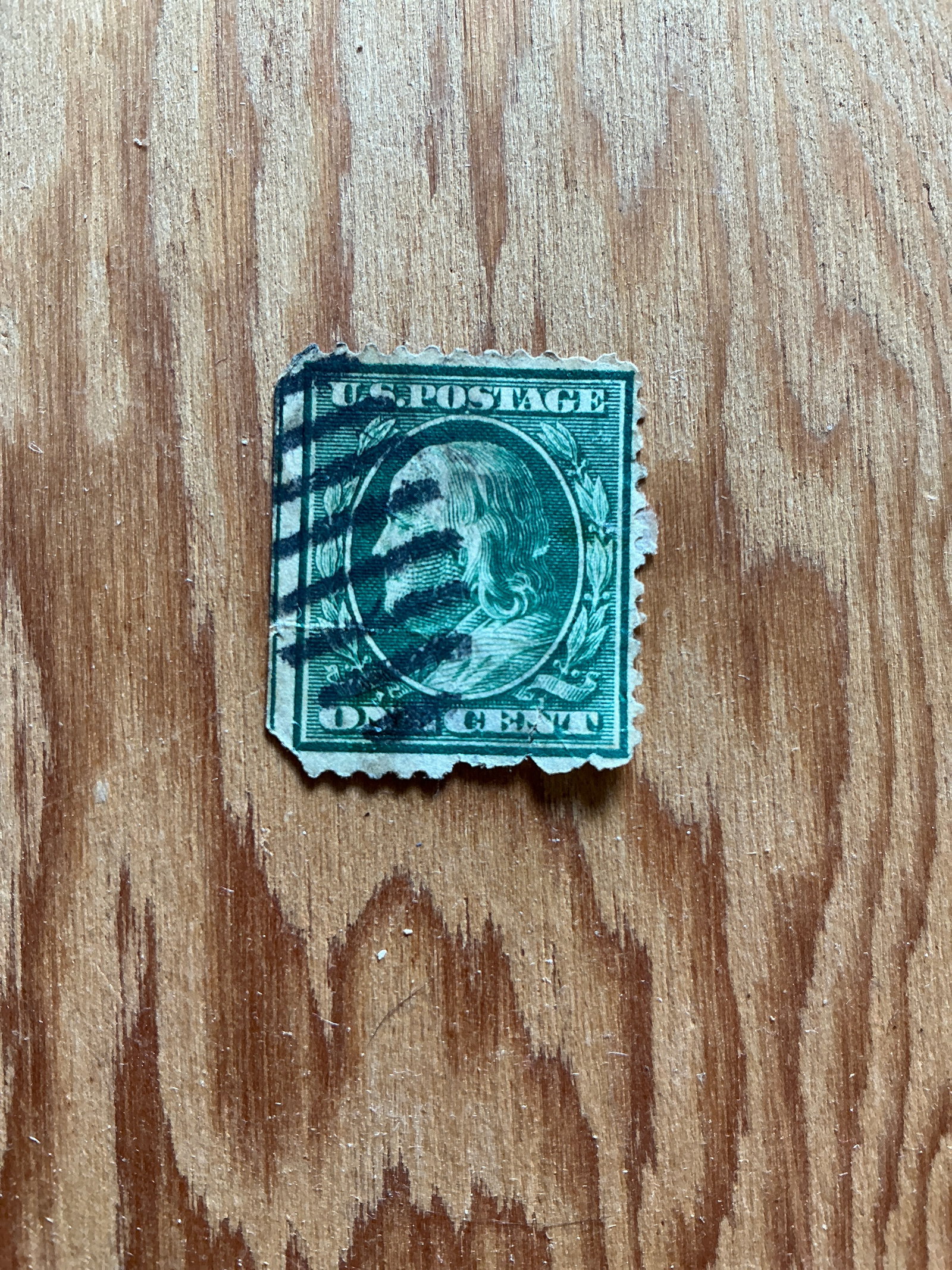 U.S. 1908 Benjamin Franklin 1cent Postage Stamp Cancelled (1 of 3)