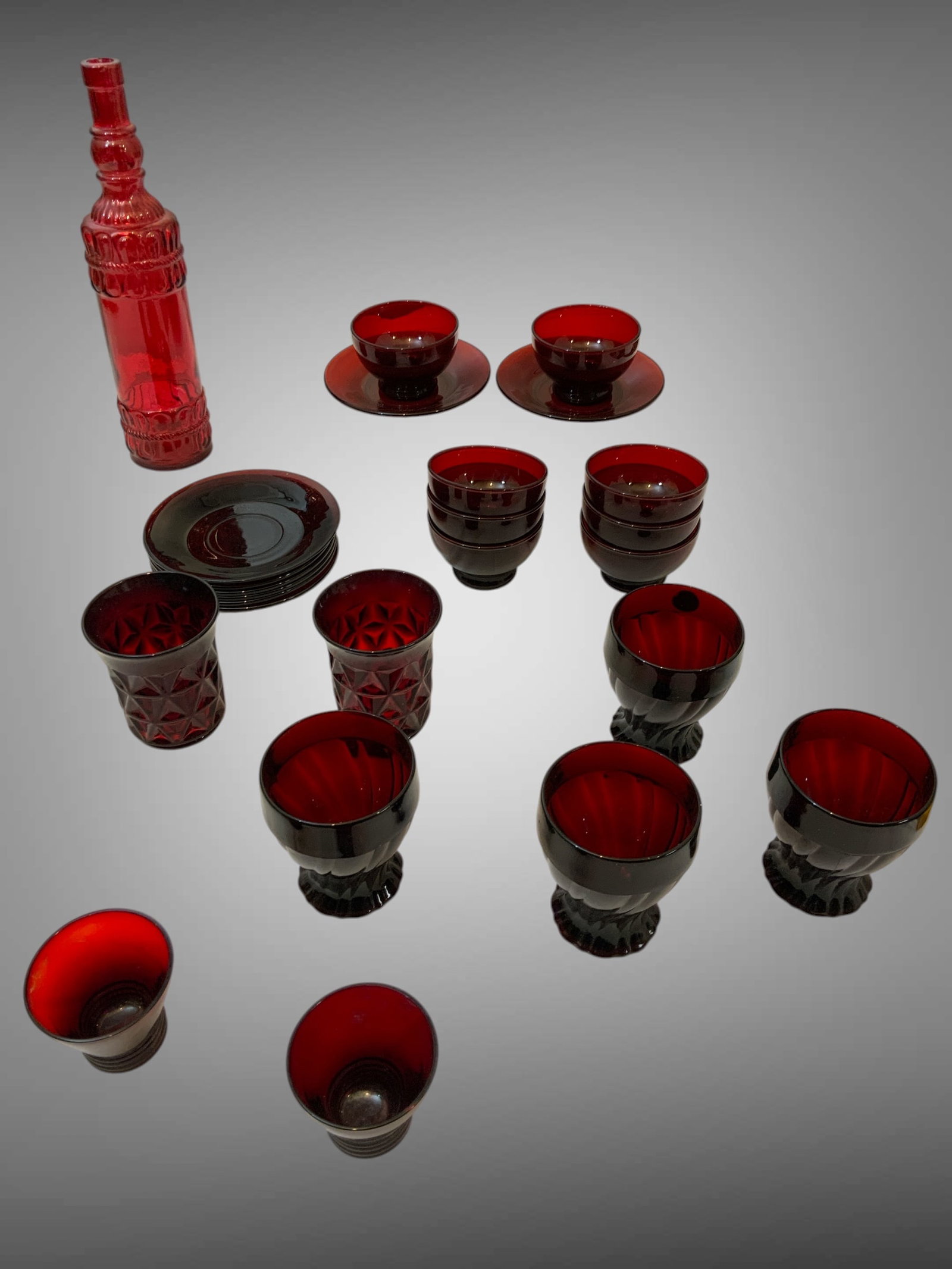 Vtg MCM Ruby Red Glass Beverage and Dessert Ware (1 of 2)