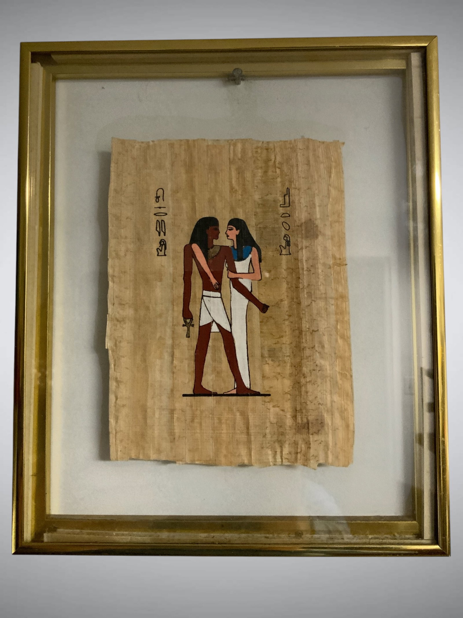 Framed Egyptian Couple Scene Handpainted on Egyptian Papyrus (1 of 3)