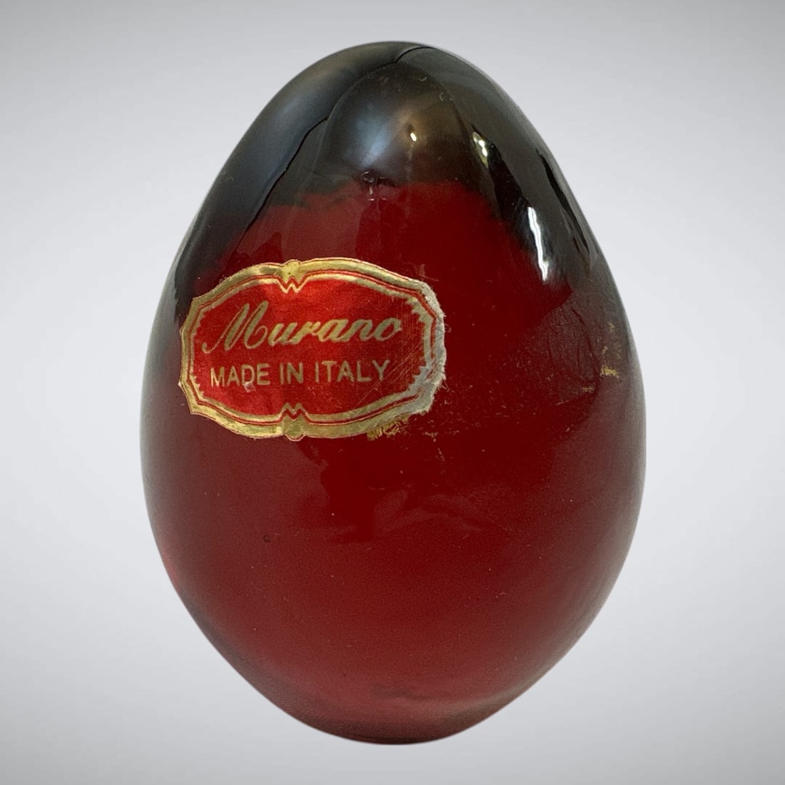 Deep Red Glass Egg-shaped Paperweight Murano Label (1 of 5)