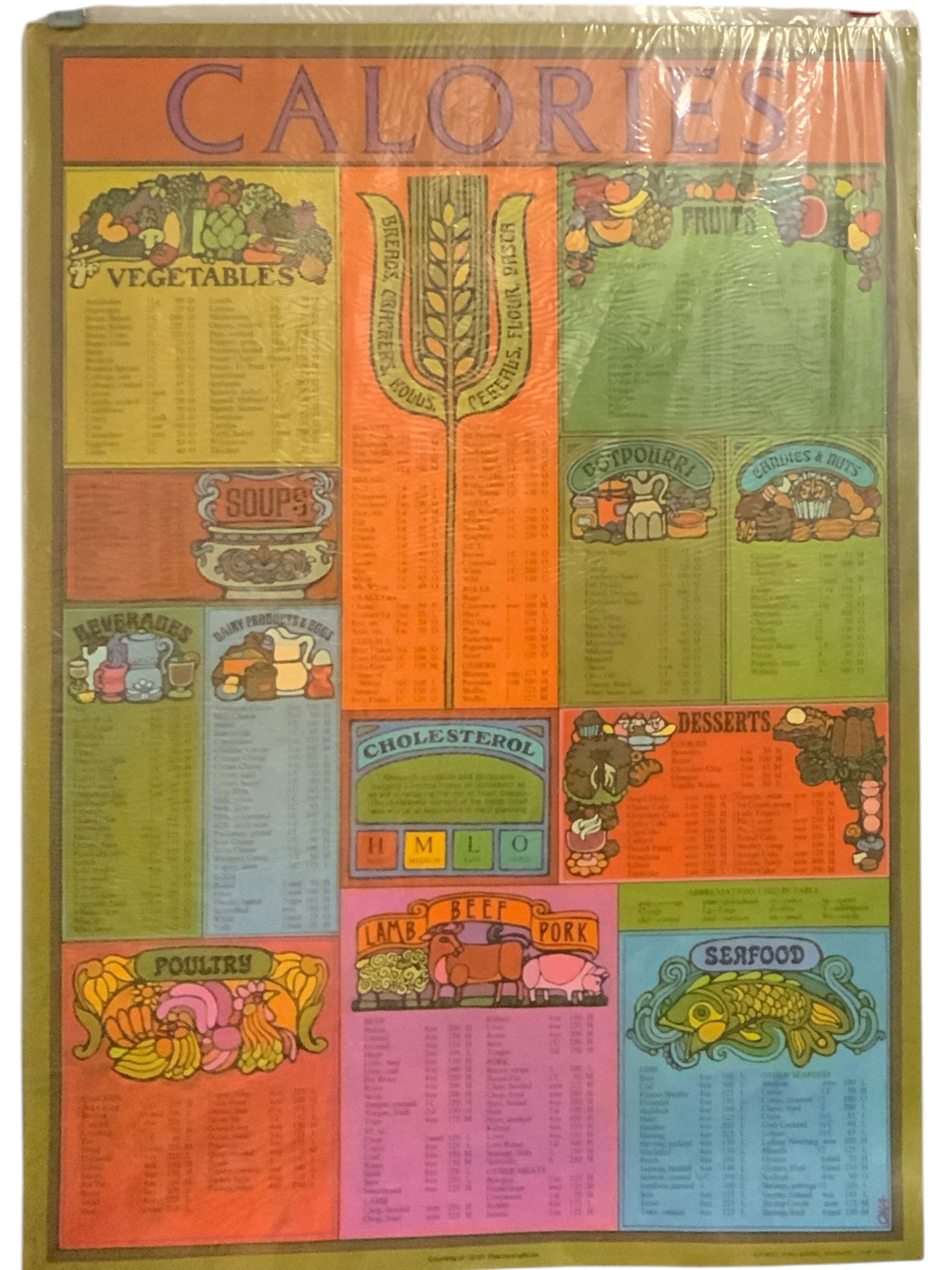 Poster: Vintage Lithograph 'CALORIES' Chart from Geiger Pharmaceuticals Oka: Poster: Vintage Lithograph 'CALORIES' Chart from Geiger Pharmaceuticals Oka. 21" x 29". [Rolled for shipping 4" x 4" x 21"]. .>>>>>>>>>>>>>>READ—-READ—-READ—-Shipping for this lot is available O