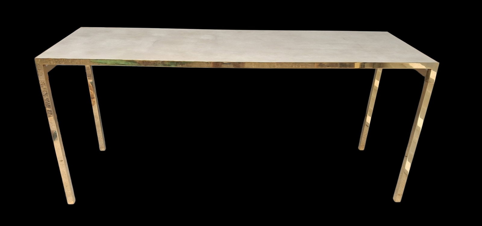 Brass and Suede top console: Brass and Suede top console measurements 31 inches tall 24 inches in depth and 71 inches long. .>>>>>>>>>>>>>>READ—-READ—-READ—-Shipping for this lot is available ONLY THROUGH