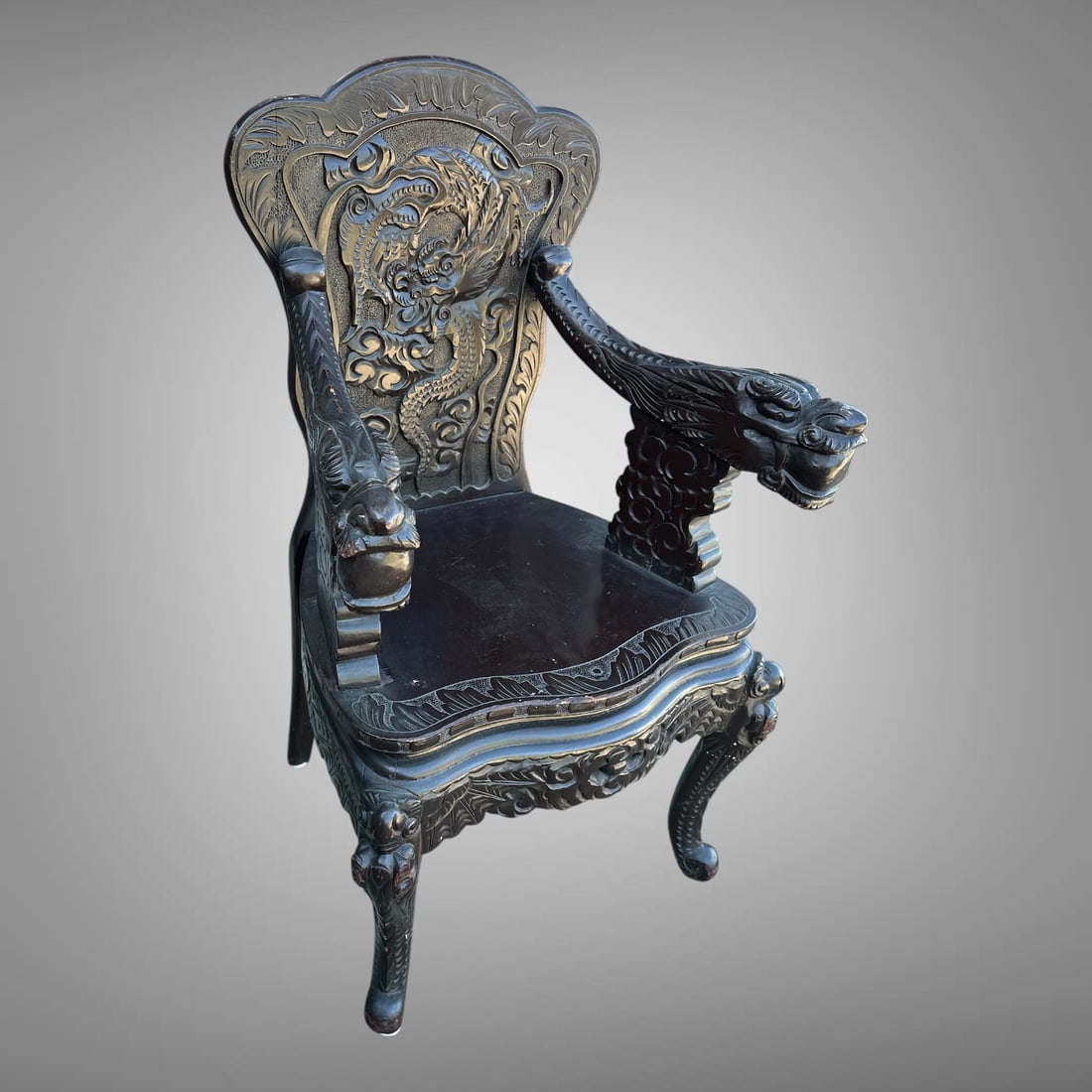 Carved dragon arm chair (1 of 11)