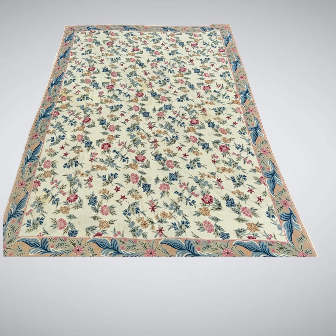 Chainstitch Rug Chamboard Pattern 65% Wool 35% Cotton: Chainstitch Rug Chamboard Pattern 65% Wool 35% Cotton. No odors and little wear. Does have a few small dark spots and the backing has a short run of detachment. 138" x 96" [Rolled for shipping 12" x12