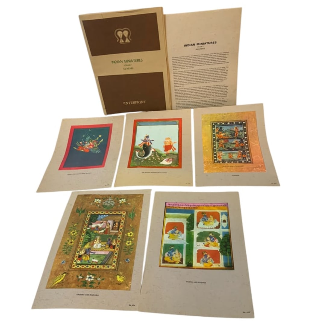 Indian Miniatures Volume I AVATARS Set of 5 prints(6x 8 1/2): Indian Miniatures Volume I AVATARS Set of 5 prints(6x 8 1/2). Vibrant colors and suitable to be framed. Very Good.10” x 14 1/2”. .>>>>>>>>>>>>>>READ—-READ—-READ—-Shipping for this lo