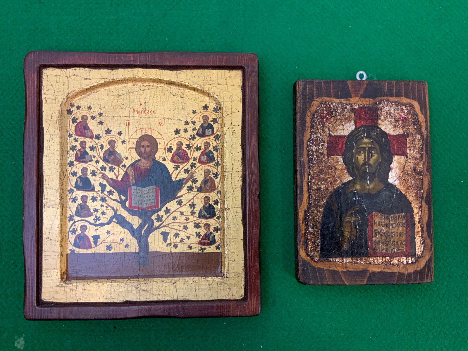 (2) Byzantine-style Christian Icon Replicas Jesus 'The True Vine' & Jesus Christ Pantocrator (1 of 4)