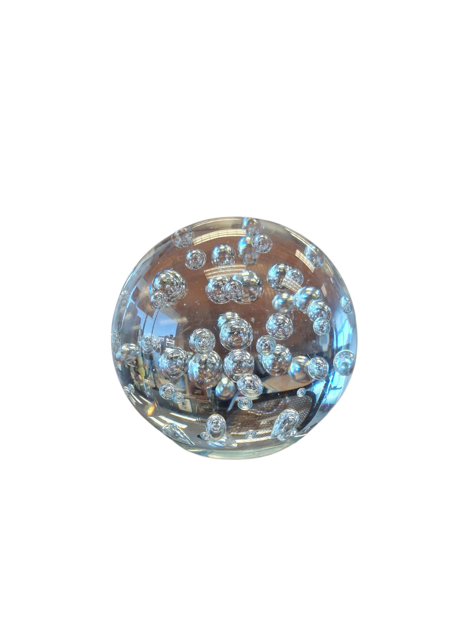 Art glass paper weight clear glass orb paperweight featuring controlled bubbles (1 of 3)