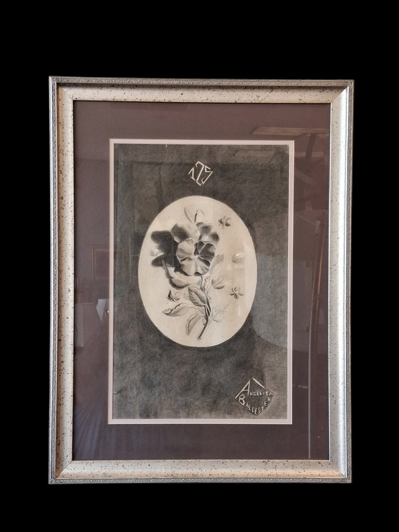 Framed Charcoal Drawing Artist Signed Angelita Ballester (1 of 3)