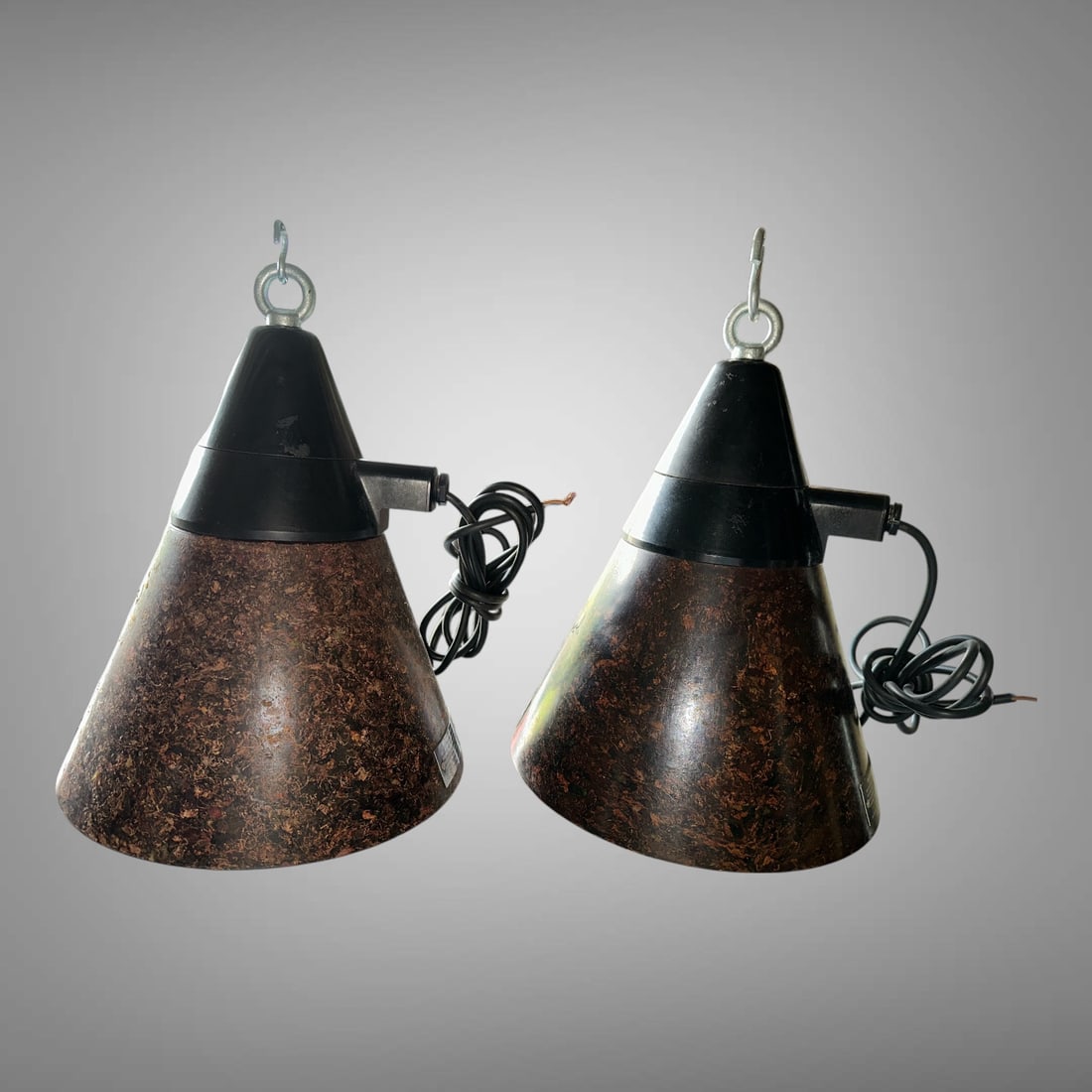 Pair 1970s Web Narva Industrial Pendant Lights Bakelite? Shades (1 of 8)