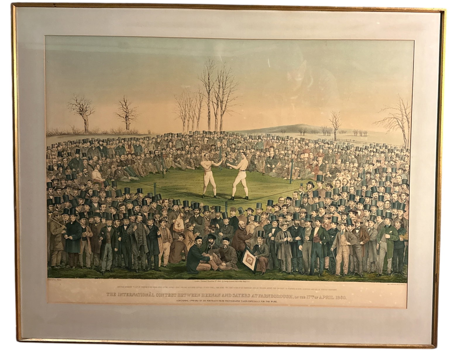 Framed Hand-colored Litho ‘The International Contest Between Heenan and Sayer at Farnborough (1 of 7)