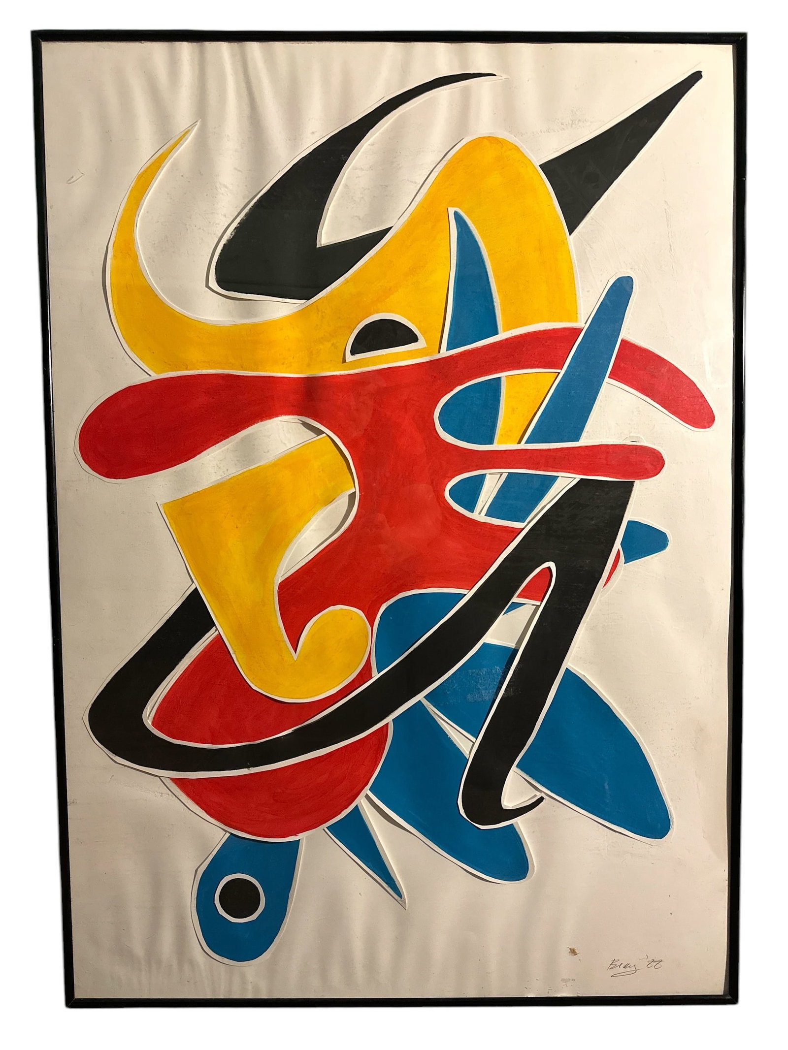 Framed Abstract Painted Layered Paper Cutouts Under Plastic Signed (1 of 4)