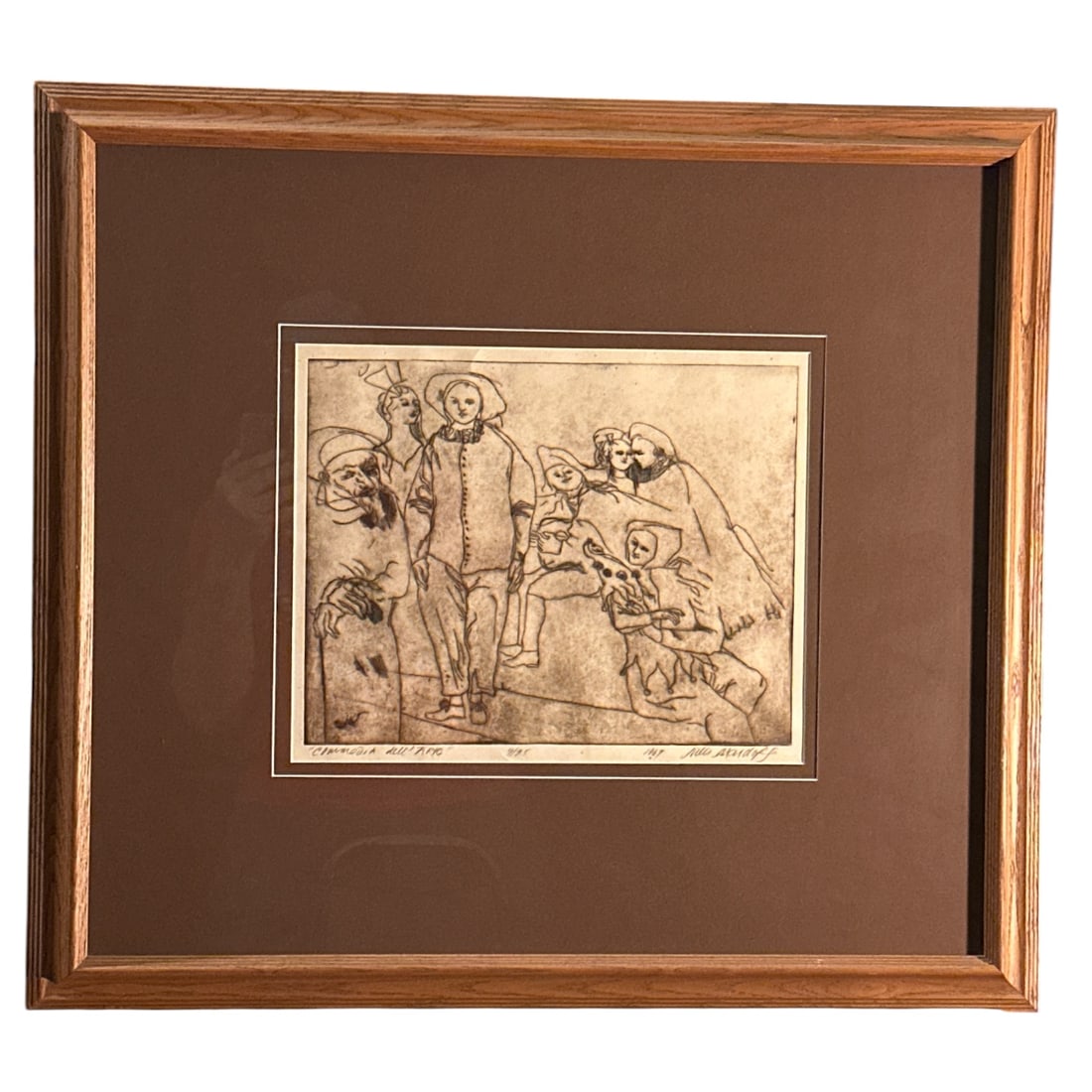 Framed Print ‘Comedia Dell’Ario’ 9/25 1967 Signed: Framed Print ‘Comedia Dell’Ario’ 9/25 1967 Signed. Under Glass. 1 1/2” x 27 3/4” x 30 3/4” 9 pounds. .>>>>>>>>>>>>>>READ—-READ—-READ—-Shipping for this lot is available