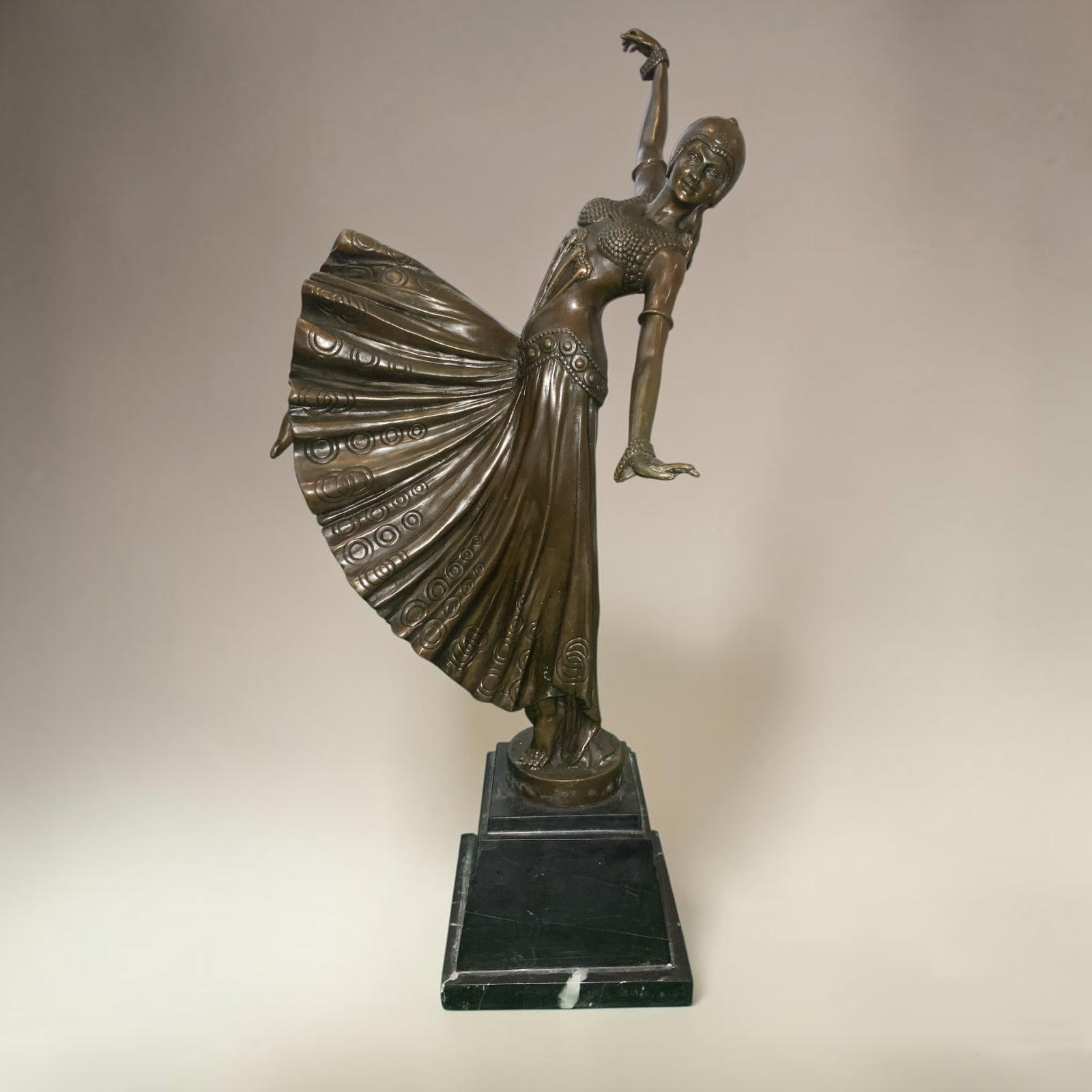 Art Deco Style Bronze Flapper Girl Dancer Sculpture on Black Marble Base Chiparus-inspired (1 of 5)