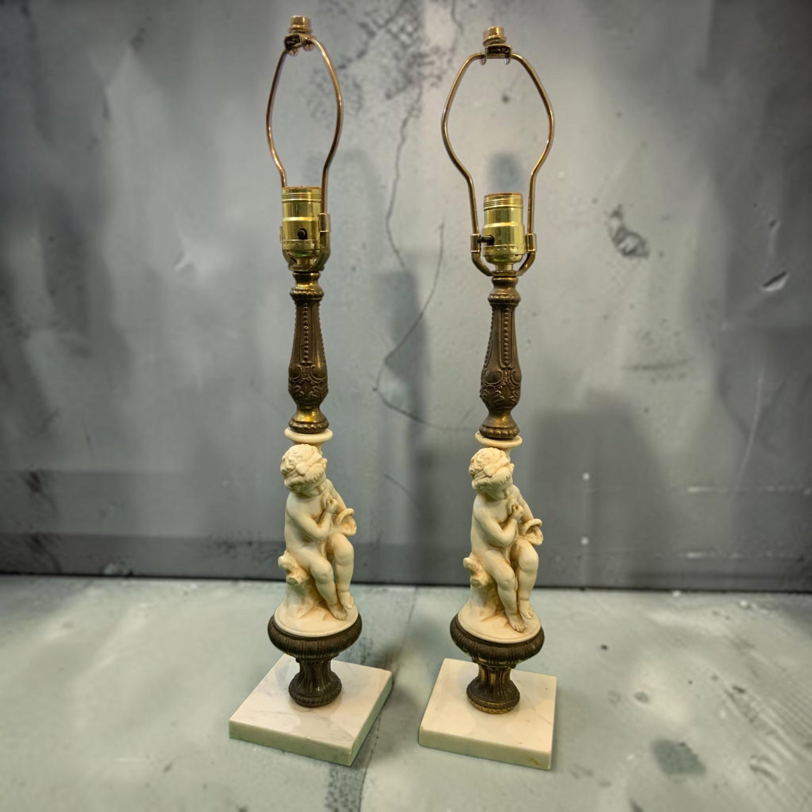 (2) Vintage Mid-century Bisque Porcelain Cherub Table Lamps (1 of 3)