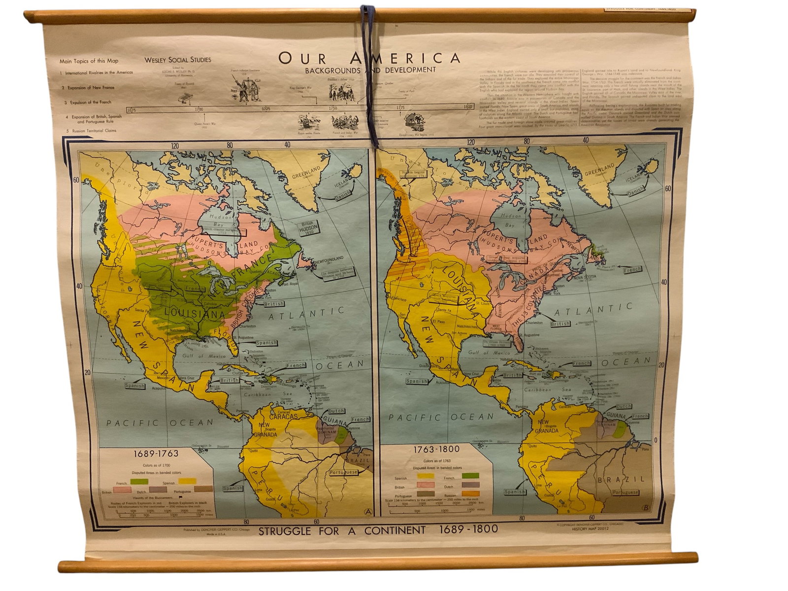 Vtg Map: STRUGGLE FOR A CONTINENT 1689-1800 Denoyer-Geppert Co. (1 of 4)