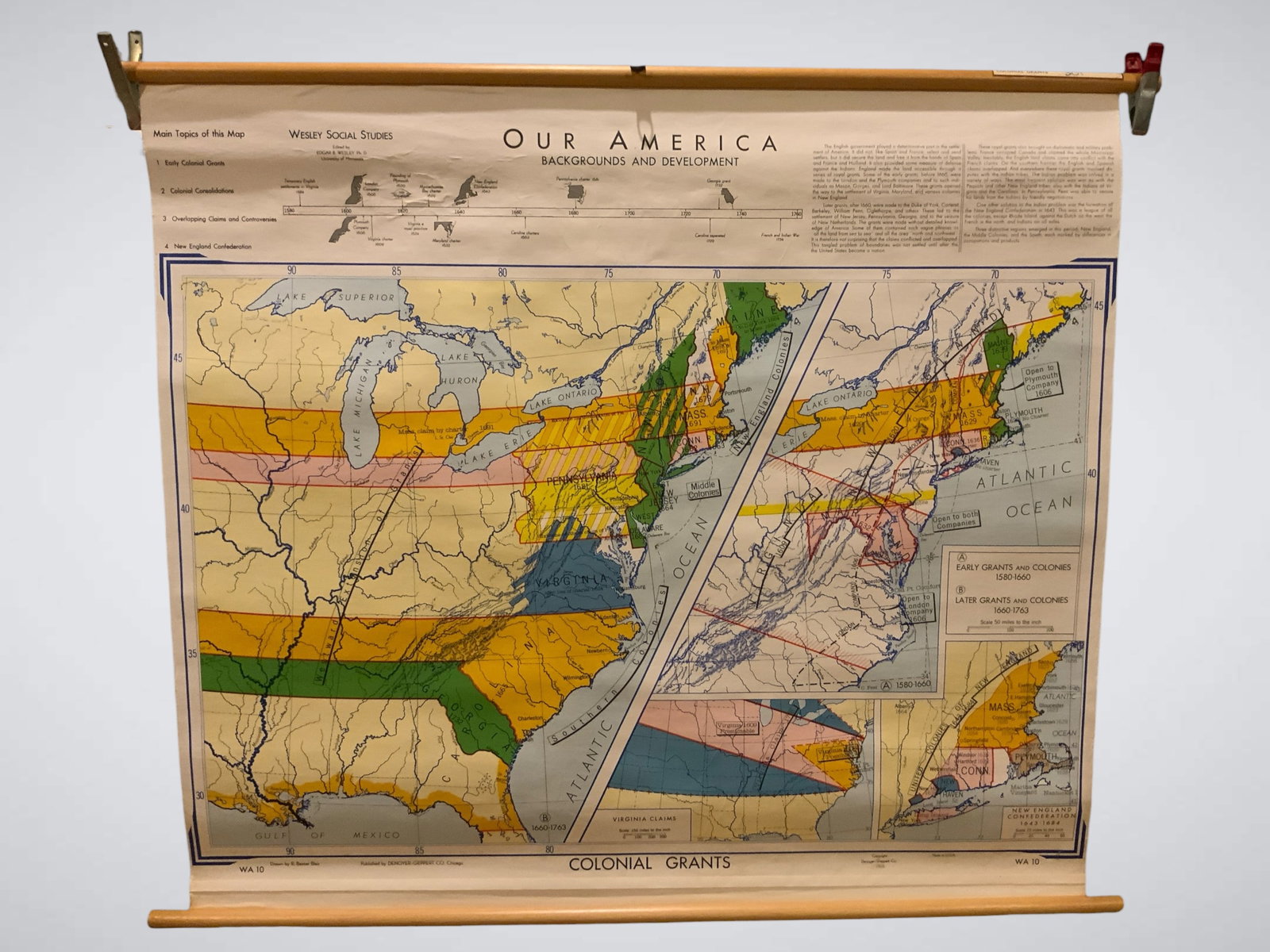 Vtg Map: COLONIAL GRANTS Denoyer-Geppert Co. (1 of 4)